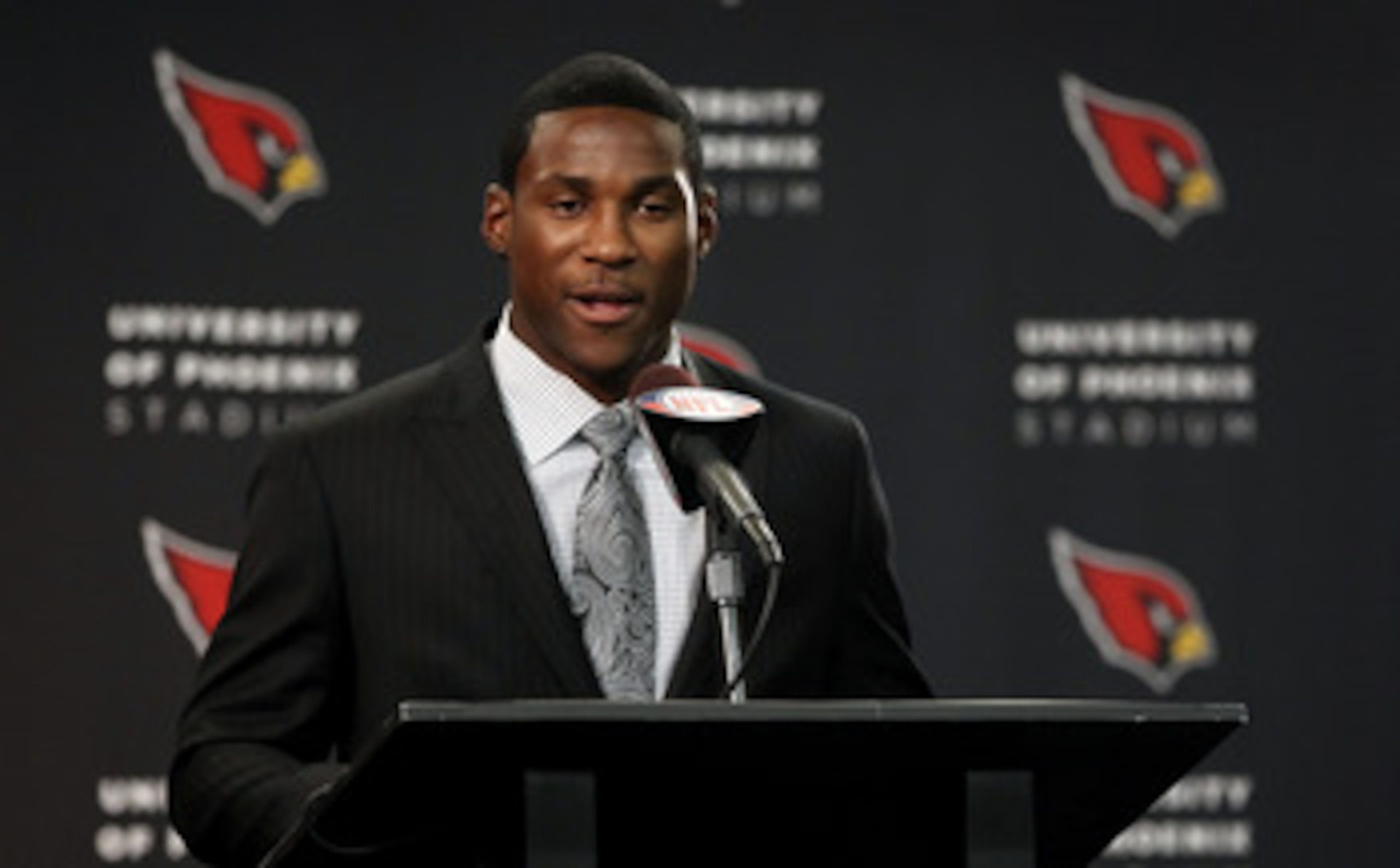TEMPE, AZ - APRIL 29:  First round draft pick Patrick Peterson of the Arizona Cardinals speaks during a press conference to introduce him at the team's training center auditorium on April 29, 2011 in Tempe, Arizona.  (Photo by Christian Petersen/Getty Ima