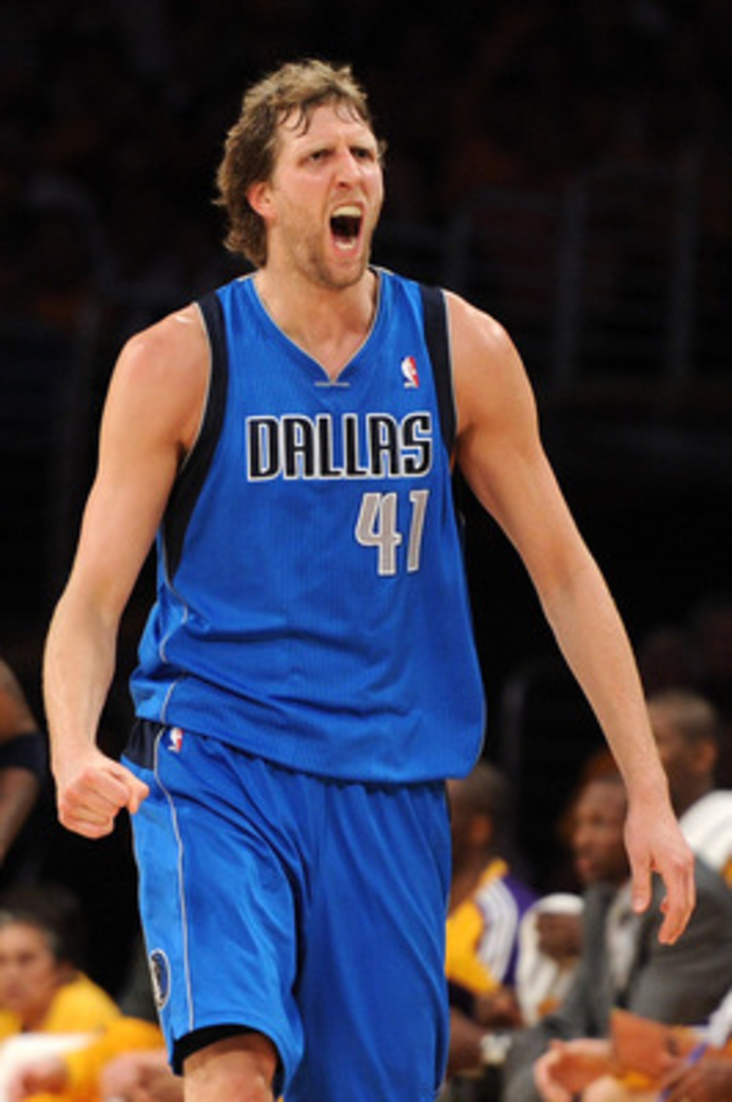 LOS ANGELES, CA - MAY 02:  Dirk Nowitzki #41 of the Dallas Mavericks reacts in the fourth quarter while taking on the Los Angeles Lakers in Game One of the Western Conference Semifinals in the 2011 NBA Playoffs at Staples Center on May 2, 2011 in Los Ange