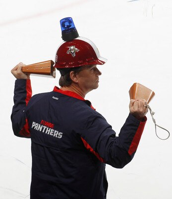 SUNRISE, FL - JANUARY 17: A Florida Panthers fan cheers for the team prior to the overtime period against the Atlanta Thrashers on January 17, 2011 at the BankAtlantic Center in Sunrise, Florida. The Thrashers defeated the Panthers 3-2 in a shoot out. (Ph