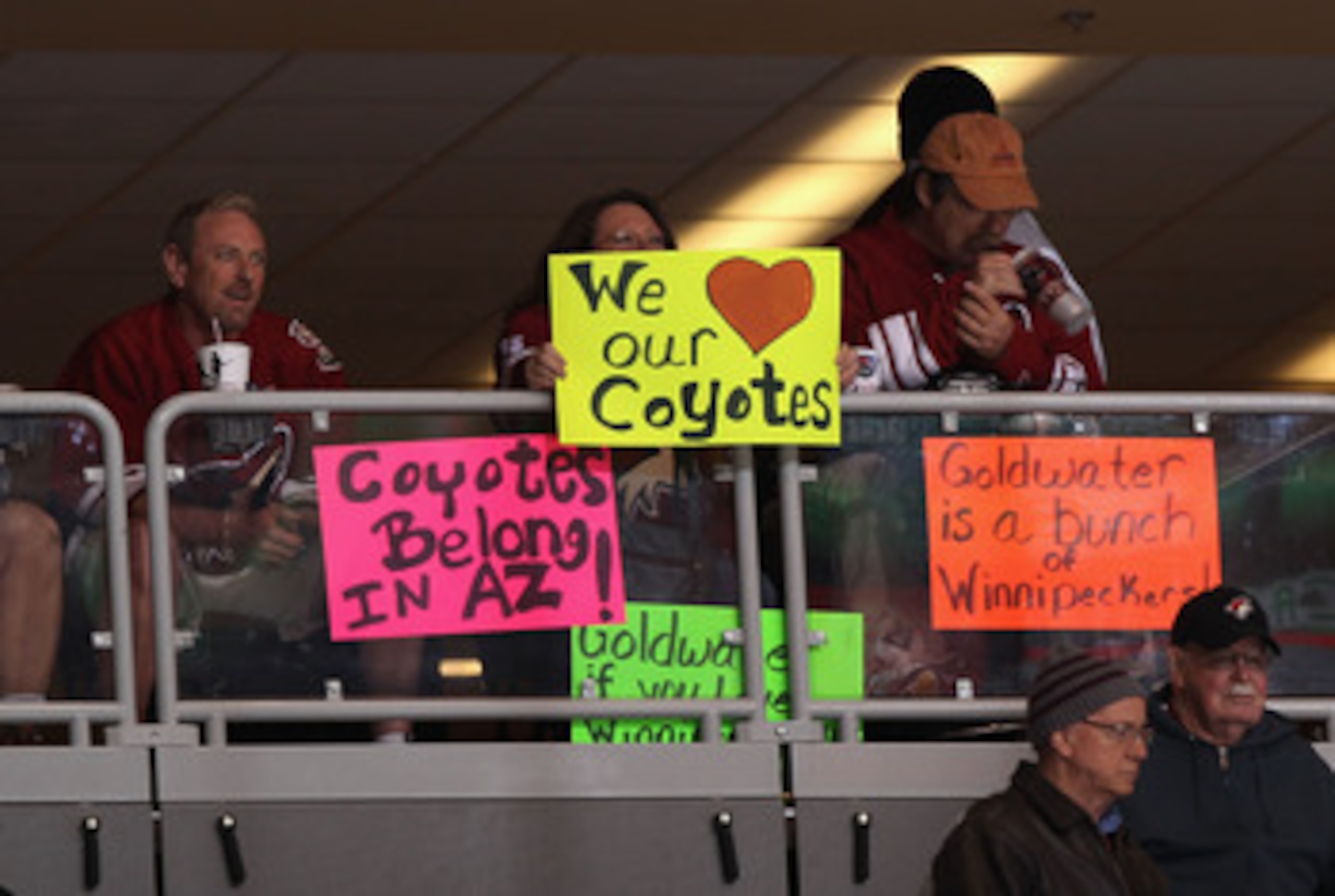 GLENDALE, AZ - MARCH 29: Fans of the Phoenix Coyotes during the NHL game against the Dallas Starsat Jobing.com Arena on March 29, 2011 in Glendale, Arizona. The Coyotes defeated the Stars 2-1 in an overtime shoot out. (Photo by Christian Petersen/Getty GLENDALE, AZ - MARCH 29: Fans of the Phoenix Coyotes during the NHL game against the Dallas Starsat Jobing.com Arena on March 29, 2011 in Glendale, Arizona. The Coyotes defeated the Stars 2-1 in an overtime shoot out. (Photo by Christian Petersen/Getty