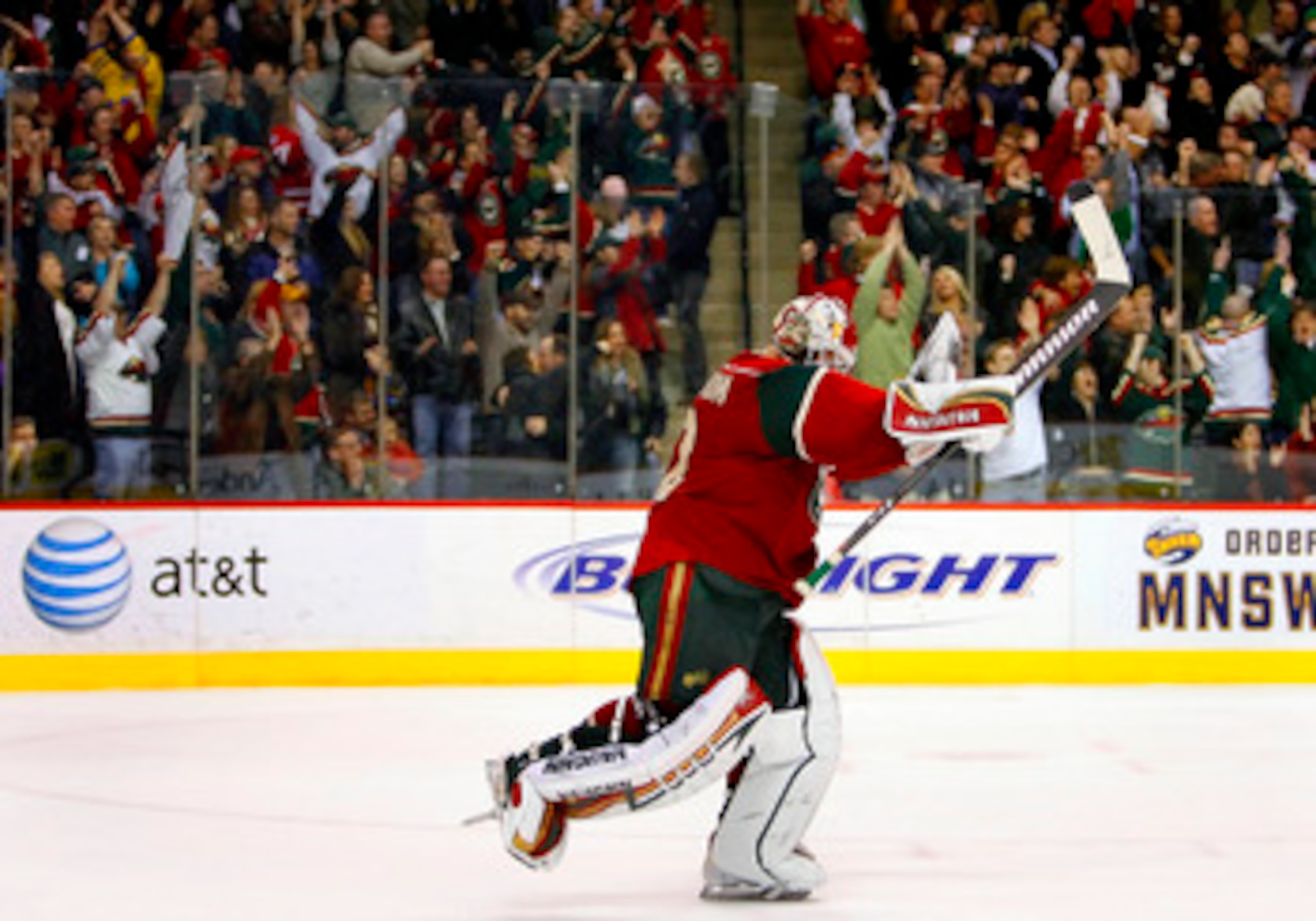 ST. PAUL, MN - DECEMBER 31: Niklas Backstrom #32 of the Minnesota Wild celebrates with the fans after an overtime victory, 3-2, against the San Jose Sharks December 31, 2008 at the Xcel Energy Center in St. Paul, Minnesota. (Photo by Scott A. Schneider/G ST. PAUL, MN - DECEMBER 31: Niklas Backstrom #32 of the Minnesota Wild celebrates with the fans after an overtime victory, 3-2, against the San Jose Sharks December 31, 2008 at the Xcel Energy Center in St. Paul, Minnesota. (Photo by Scott A. Schneider/G