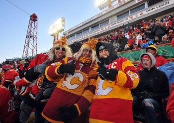 CALGARY, AB - FEBRUARY 20:  A general view of fans enjoying the 2011 NHL Heritage Classic Game at McMahon Stadium on February 20, 2011 in Calgary, Alberta, Canada.  (Photo by Dylan Lynch/Getty Images)