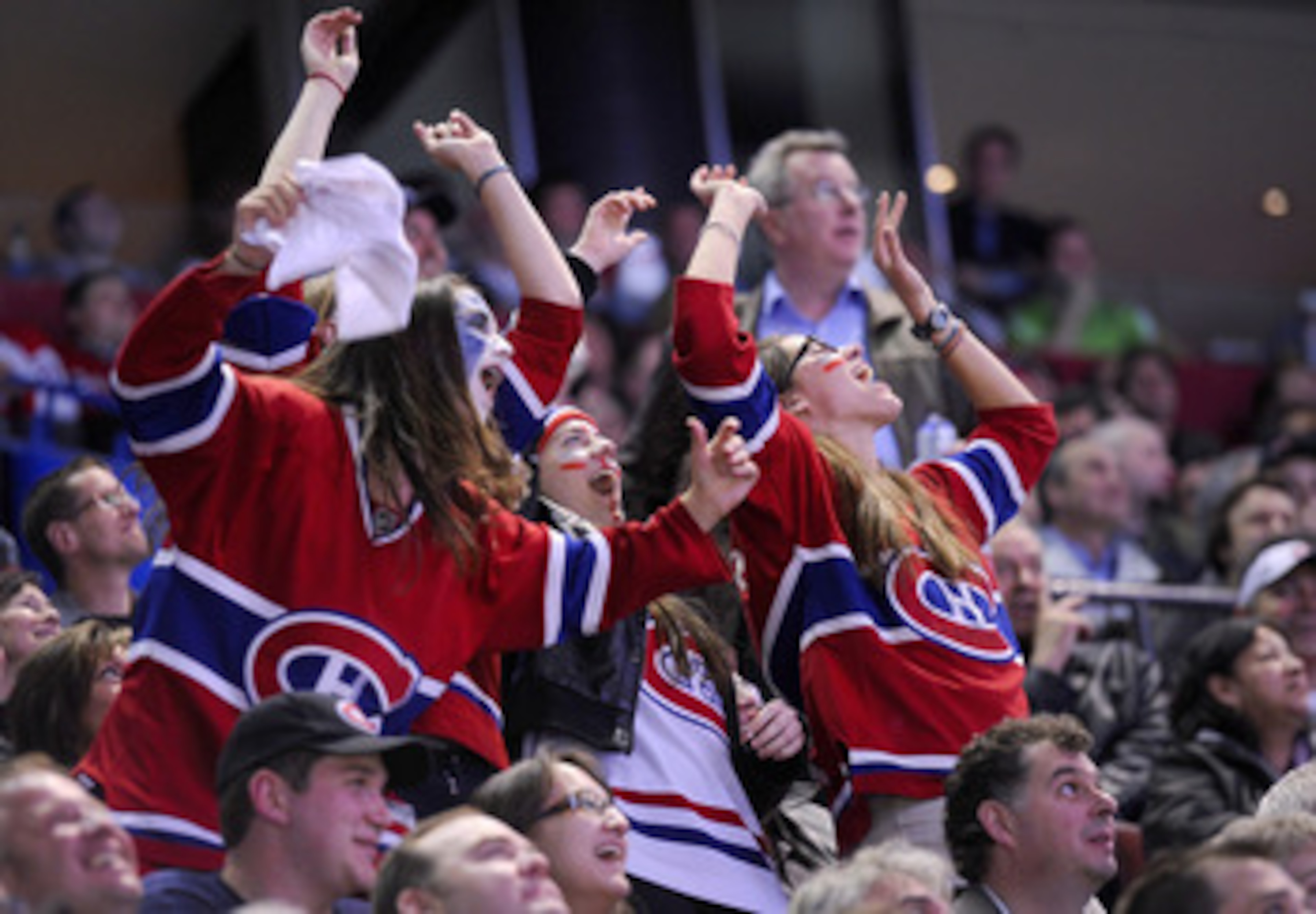 MONTREAL, CANADA - APRIL 26:  Montreal Canadiens fans cheer during during Game Six of the Eastern Conference Quarterfinals against the Boston Bruins during the 2011 NHL Stanley Cup Playoffs at the Bell Centre on April 26, 2011 in Montreal, Canada.  (Photo