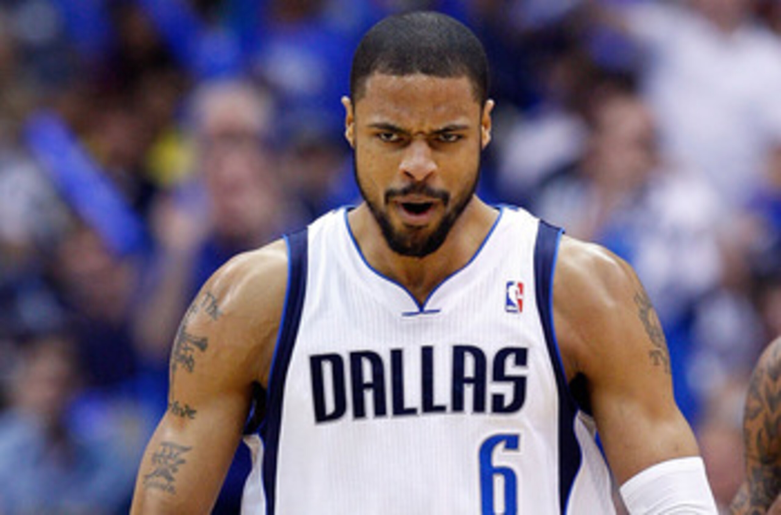 DALLAS, TX - APRIL 16:  Center Tyson Chandler #6 of the Dallas Mavericks reacts during play against the Portland Trail Blazers in Game One of the Western Conference Quarterfinals during the 2011 NBA Playoffs on April 16, 2011 at American Airlines Center i