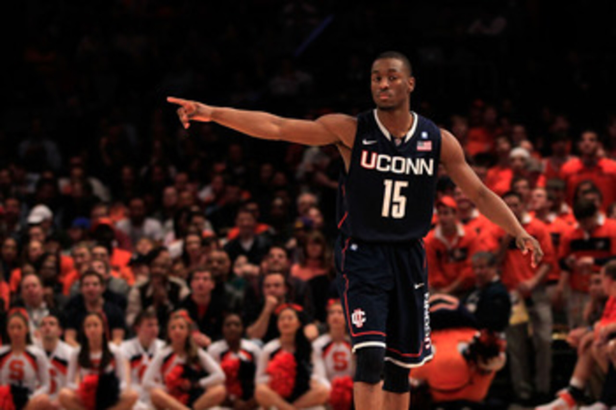 NEW YORK, NY - MARCH 11: Kemba Walker #15 of the Connecticut Huskies gestures after a play against the Syracuse Orange during the semifinals of the 2011 Big East Men's Basketball Tournament presented by American Eagle Outfitters at Madison Square Garden o