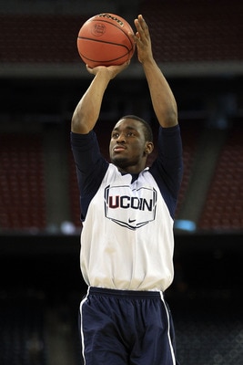 HOUSTON, TX - APRIL 01:  Kemba Walker #15 of the Connecticut Huskies shoots the ball during practice prior to the 2011 Final Four of the NCAA Division I Men's Basketball Tournament at Reliant Stadium on April 1, 2011 in Houston, Texas.  (Photo by Streeter