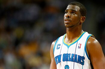 NEW ORLEANS, LA - APRIL 24:  Chris Paul #3 of the New Orleans Hornets reacts to a call during a game with the Los Angeles Lakers in Game Four of the Western Conference Quarterfinals in the 2011 NBA Playoffs at New Orleans Arena on April 24, 2011 in New Or