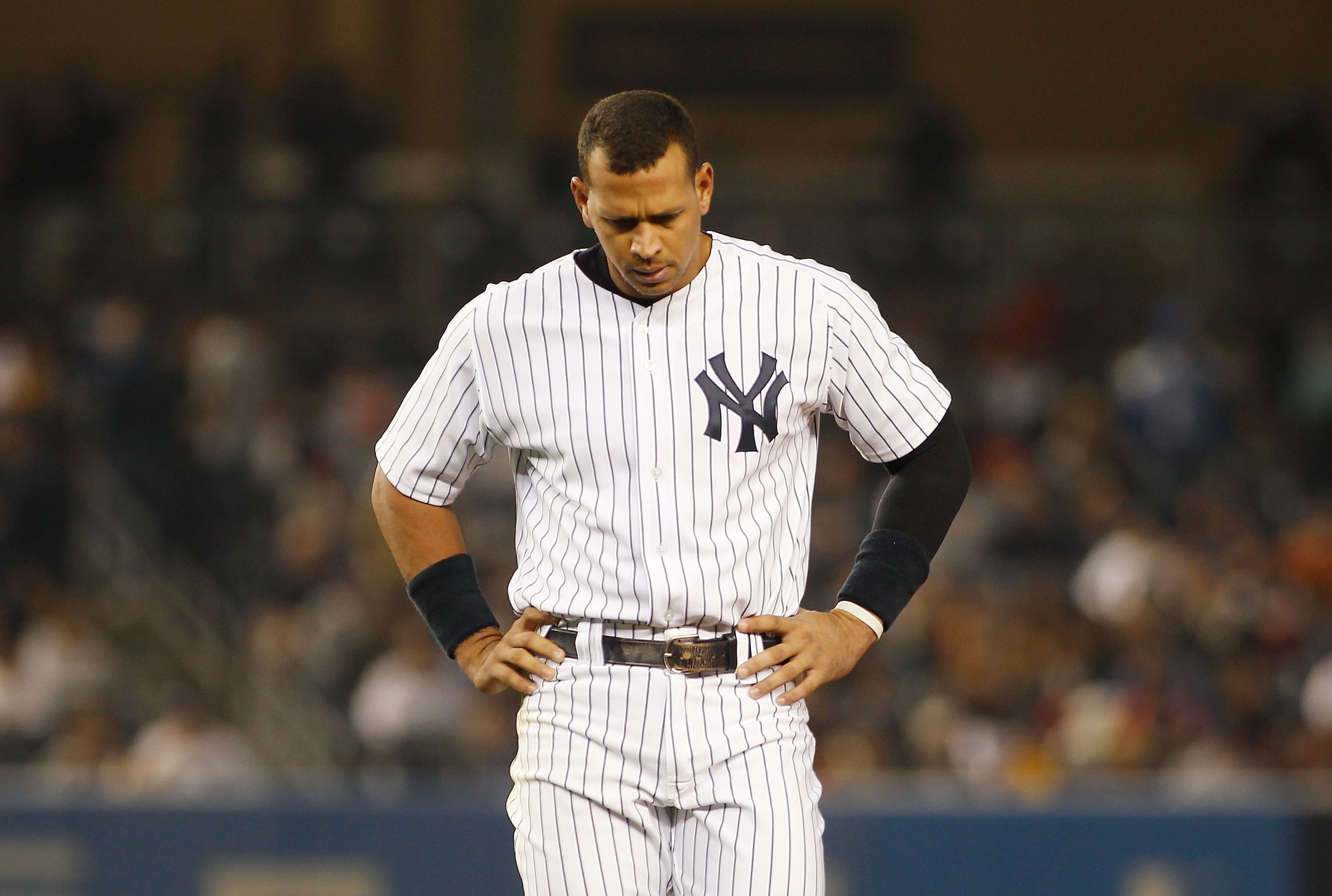 NEW YORK - MAY 20:  Alex Rodriguez #13 of the New York Yankees reacts after grounding out with the bases loaded against the New York Mets on May 20, 2011 at Yankee Stadium in the Bronx borough of New York City.  (Photo by Mike Stobe/Getty Images)