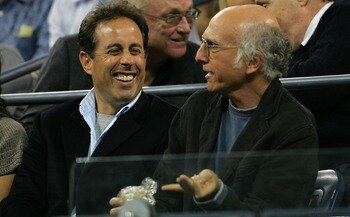 NEW YORK - SEPTEMBER 05:  Actor/comedians Larry David (R) and Jerry Seinfeld attend the match between Venus Williams and Jelena Jankovic of Serbia on day ten of the 2007 U.S. Open at the Billie Jean King National Tennis Center on September 5, 2007 in the
