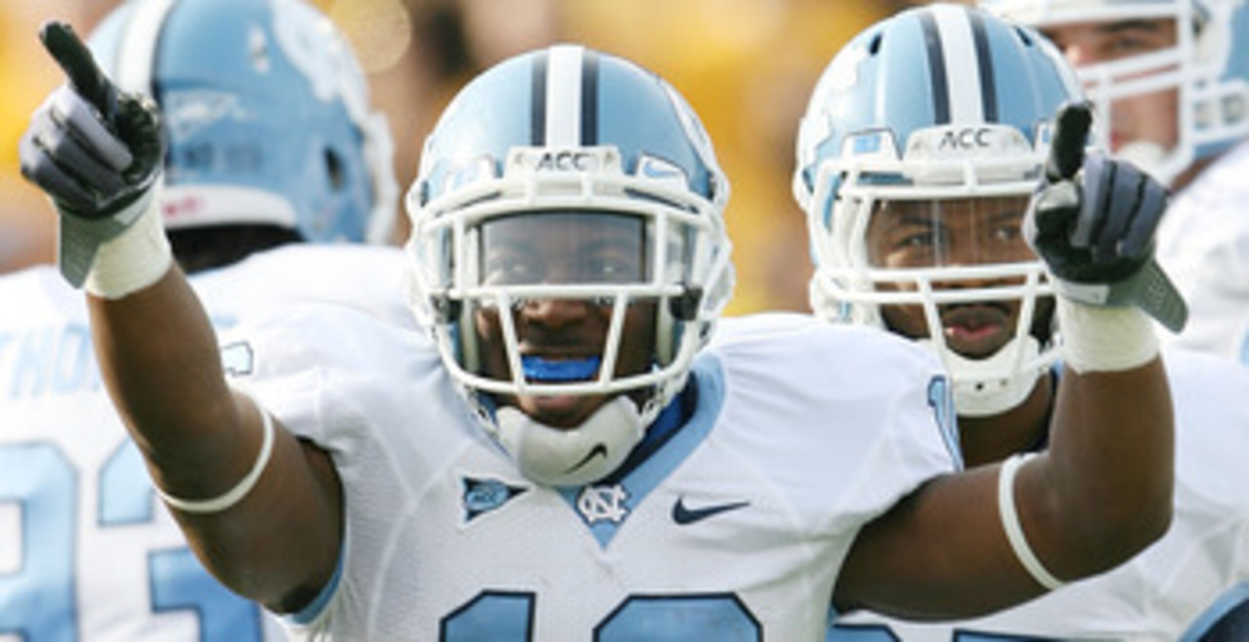 CHESTNUT HILL, MA - NOVEMBER 21:  Kendric Burney #16 of the North Carolina Tar Heels celebrates his touchdown in the first quarter against the Boston College Eagles on November 21, 2009 at Alumni Stadium in Chestnut Hill, Massachusetts.  (Photo by Elsa/Ge