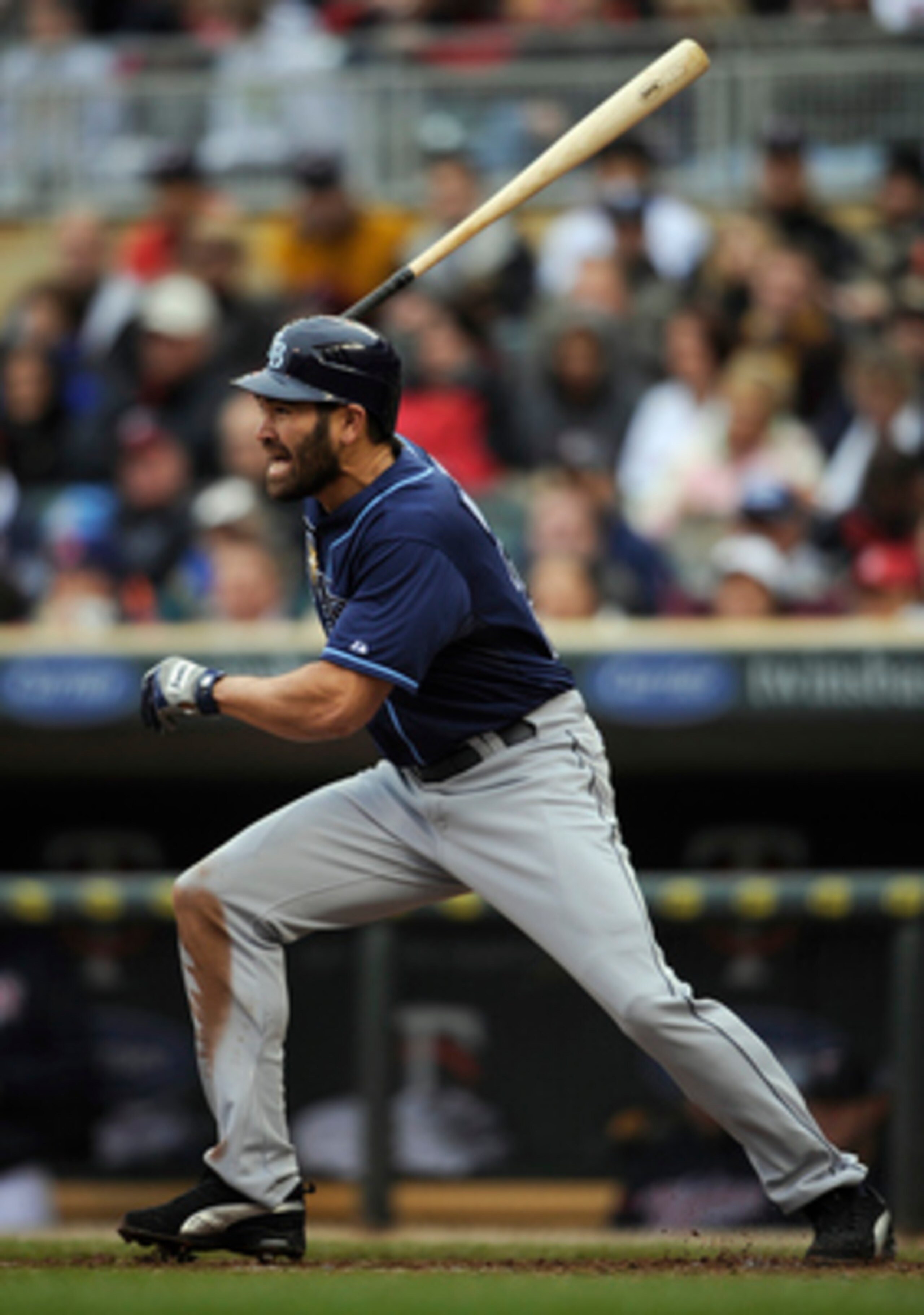 MINNEAPOLIS, MN - APRIL 28: Johnny Damon #22 of the Tampa Bay Rays singles against the Minnesota Twins in the second inning of their game on April 28, 2011 at Target Field in Minneapolis, Minnesota. The Rays defeated the Twins 15-3. (Photo by Hannah Fosli MINNEAPOLIS, MN - APRIL 28: Johnny Damon #22 of the Tampa Bay Rays singles against the Minnesota Twins in the second inning of their game on April 28, 2011 at Target Field in Minneapolis, Minnesota. The Rays defeated the Twins 15-3. (Photo by Hannah Fosli