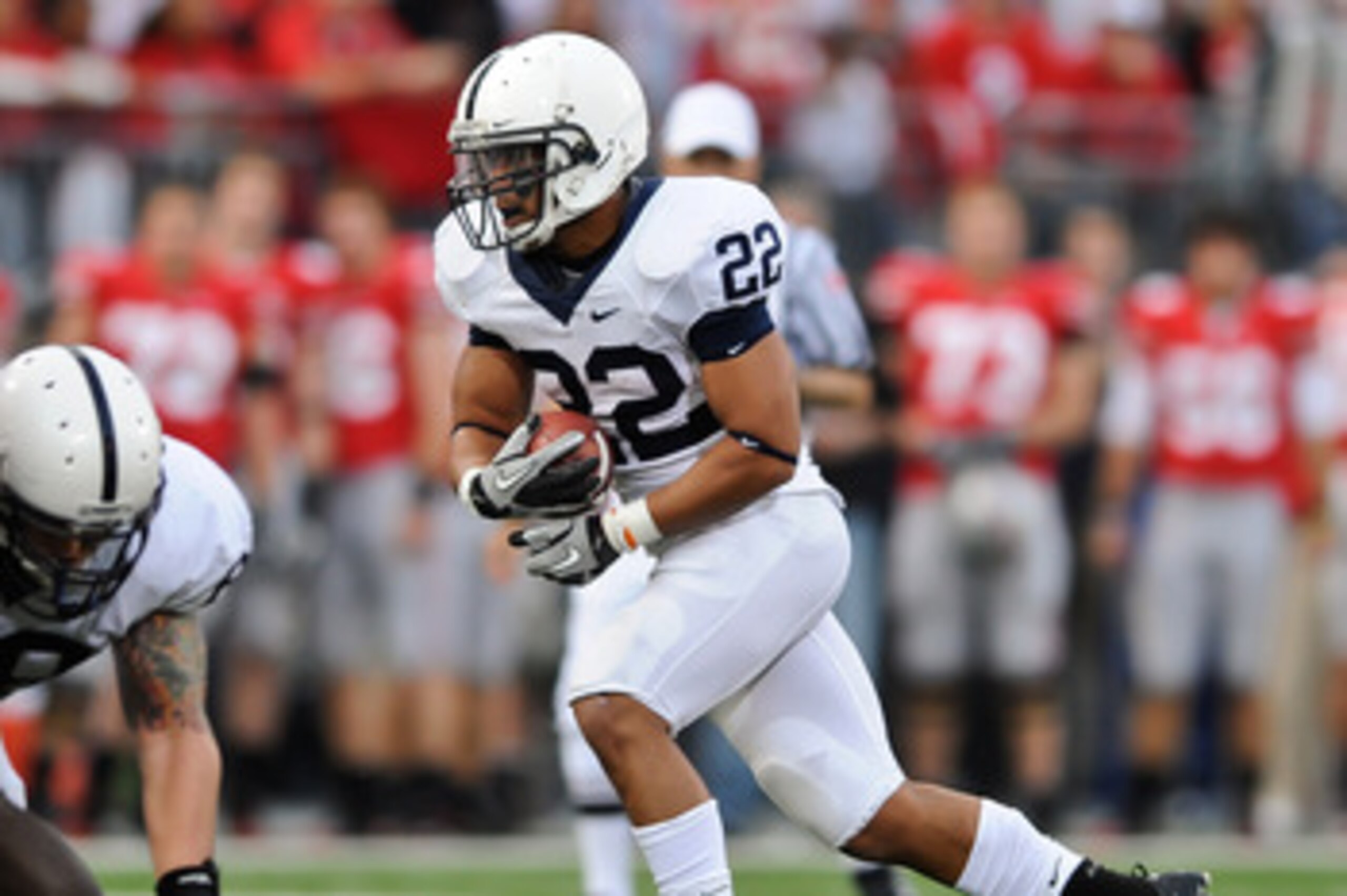 COLUMBUS, OH - NOVEMBER 13: Evan Royster #22 of the Penn State Nittany Lions runs with the ball against the Ohio State Buckeyes at Ohio Stadium on November 13, 2010 in Columbus, Ohio. (Photo by Jamie Sabau/Getty Images) COLUMBUS, OH - NOVEMBER 13: Evan Royster #22 of the Penn State Nittany Lions runs with the ball against the Ohio State Buckeyes at Ohio Stadium on November 13, 2010 in Columbus, Ohio. (Photo by Jamie Sabau/Getty Images)