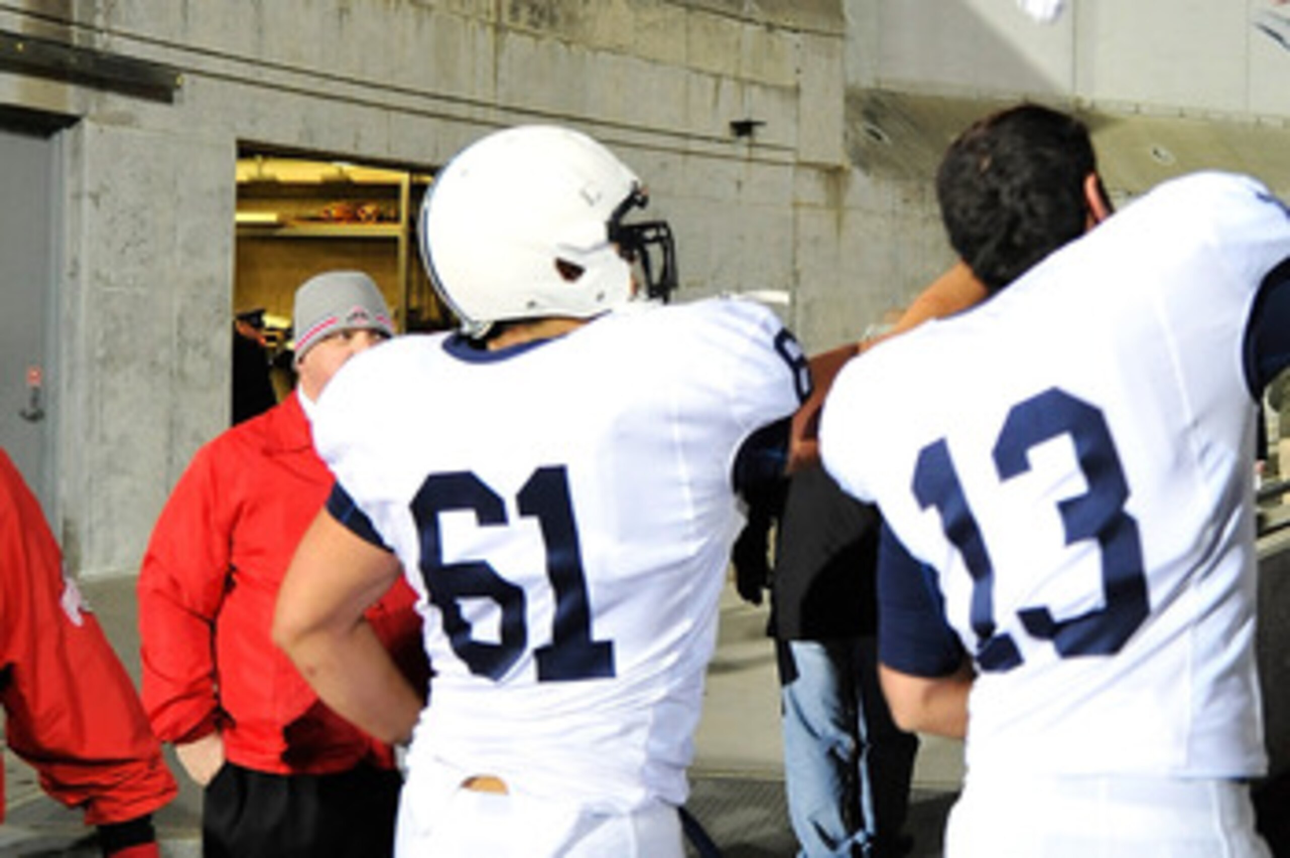 COLUMBUS, OH - OCTOBER 25: Stefen Wisniewski #61 and Andrew Dailey #13 of the Penn State Nittany Lions get congratulations from fans as they head to the locker room after defeating the Ohio State Buckeyes 13-6 on October 25, 2008 at Ohio Stadium in Columb COLUMBUS, OH - OCTOBER 25: Stefen Wisniewski #61 and Andrew Dailey #13 of the Penn State Nittany Lions get congratulations from fans as they head to the locker room after defeating the Ohio State Buckeyes 13-6 on October 25, 2008 at Ohio Stadium in Columb