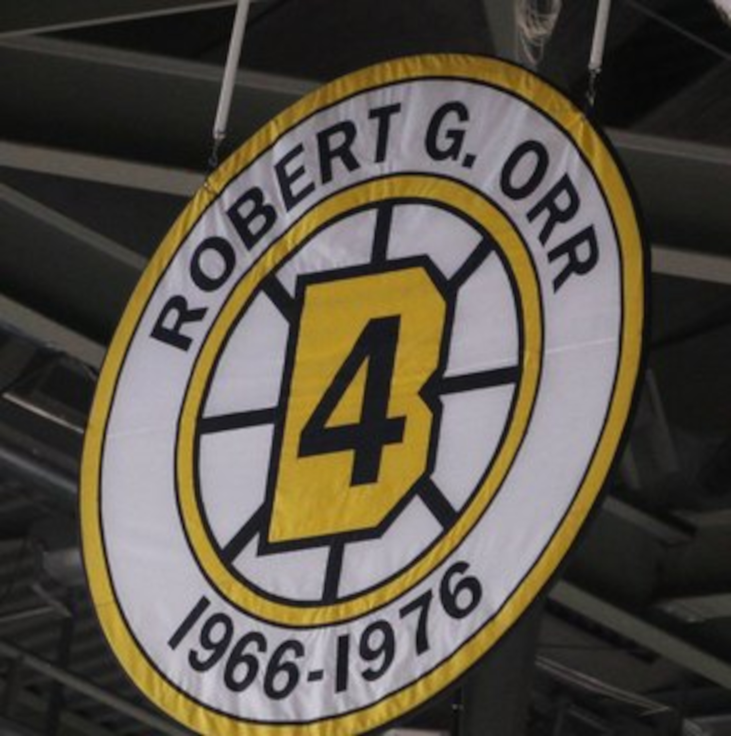 BOSTON - MARCH 04:  Robert Orr's retired number hangs in the rafters during the Toronto Maple Leafs versus the Boston Bruins on March 4, 2010 at the TD Garden in Boston, Massachusetts. The Bruins defeated the Maple Leafs 3-2 in an overtime shootout.  (Pho