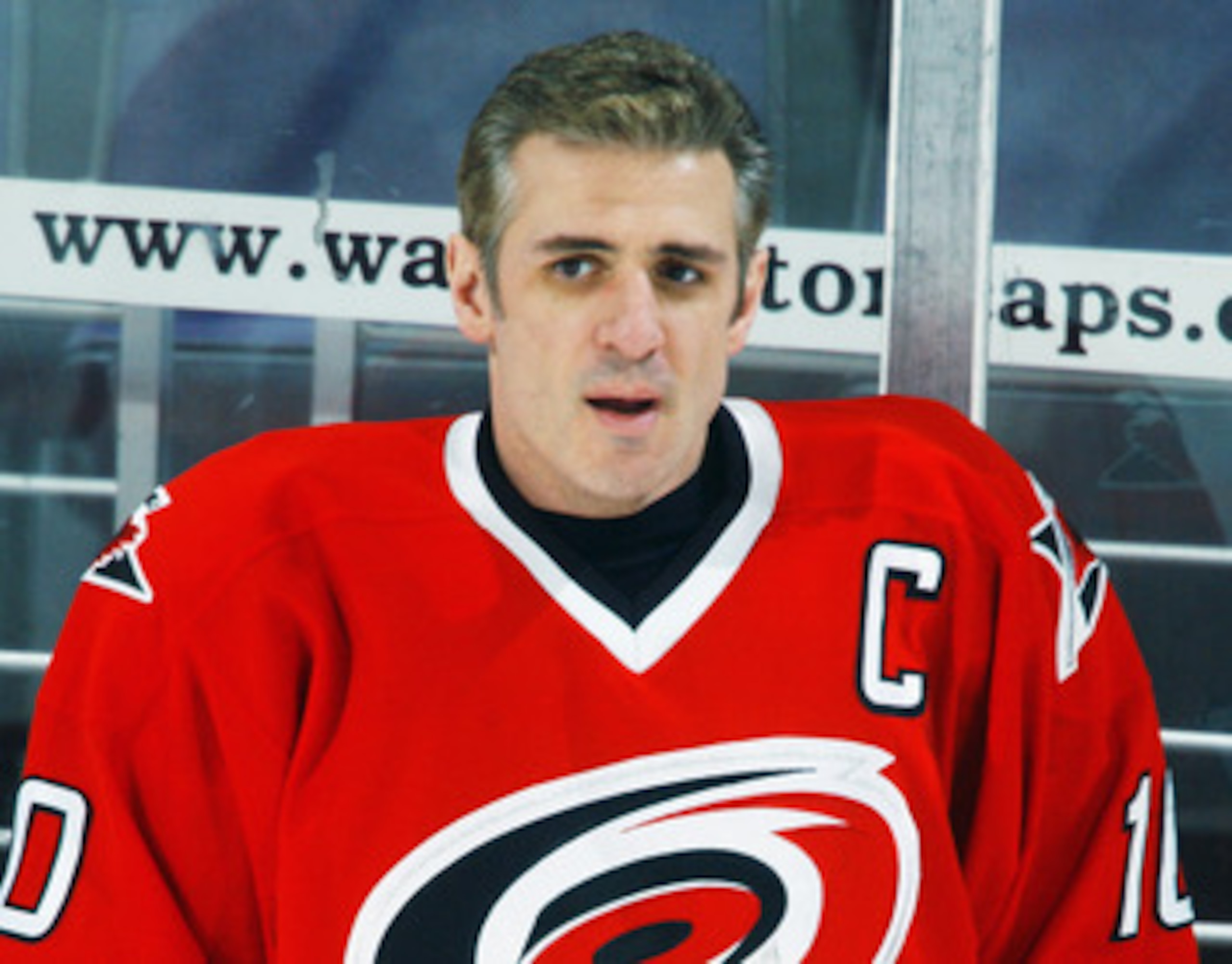 WASHINGTON - MARCH 2:  Forward Ron Francis #10 of the Carolina Hurricanes stands in the ice before the game against the Washington Capitals at the MCI Center on March 2, 2003 in Washington, DC. The Capitals shut out the Hurricanes 2-0. (Photo by Elsa/Gett