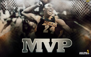 Kobe Bryant celebrates as he win's his first title since the departure of Shaq.