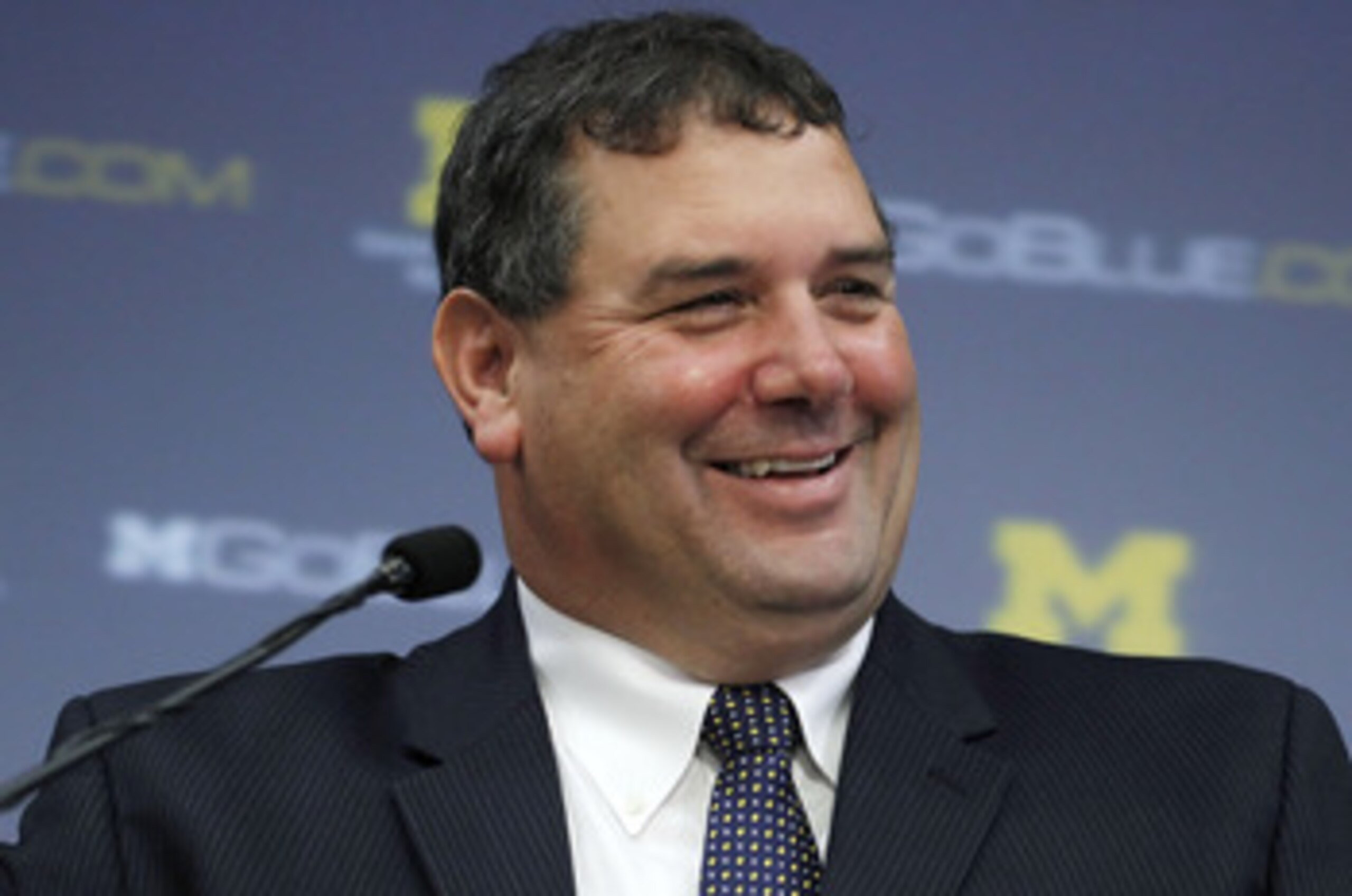 ANN ARBOR, MI - JANUARY 12:  New University of Michigan head football coach Brady Hoke talks during his introductory press confrence at the Junge Family Champions Center on January 12, 2011 in Ann Arbor, Michigan.  (Photo by Gregory Shamus/Getty Images)