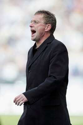 BERLIN - APRIL 23:  Ralf Ragnick, Trainer of Schalke during The Bundesliga Match between Hertha Berlin and FC Schalke 04 at The Olympic Stadium on April 23, 2005 in Berlin, Germany.  (Photo by Stuart Franklin/Getty Images)