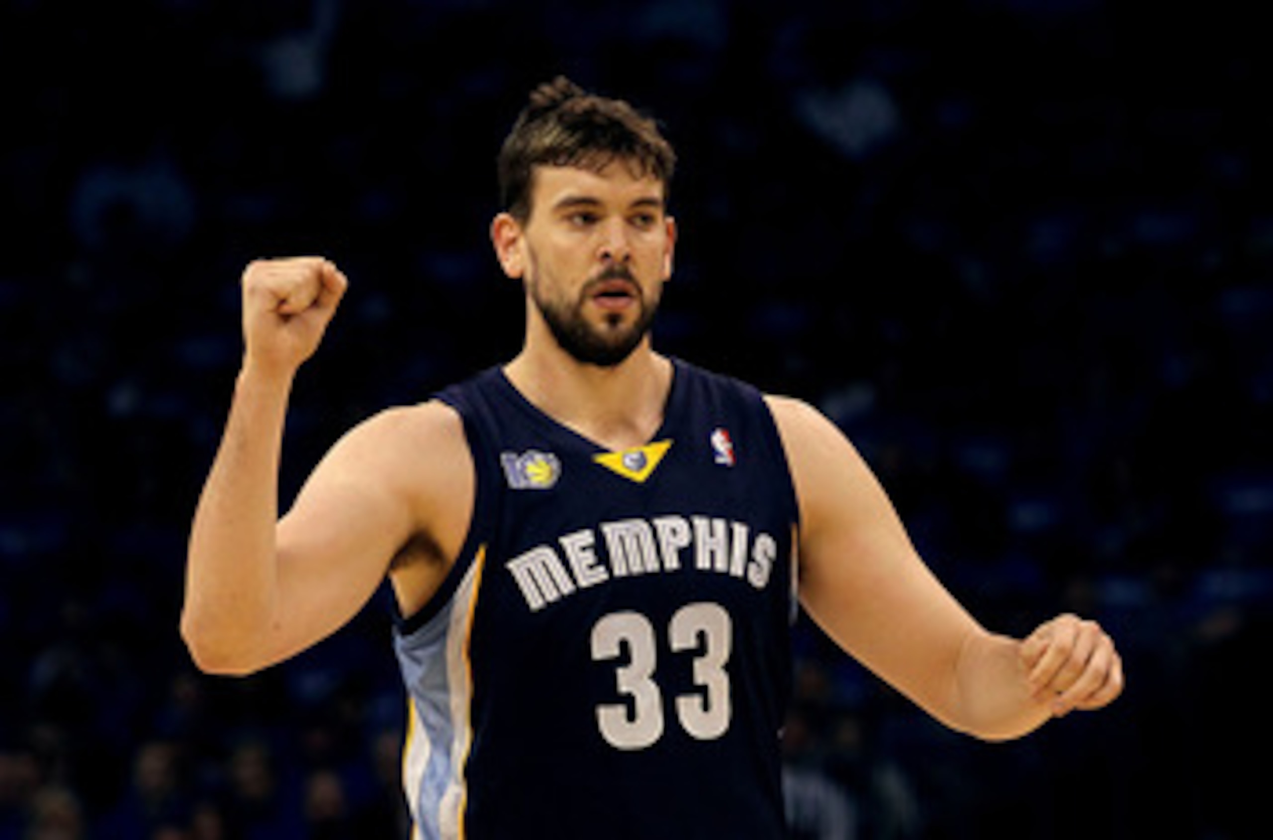 OKLAHOMA CITY, OK - MAY 01:  Marc Gasol #33 of the Memphis Grizzlies reacts against the Oklahoma City Thunder in Game One of the Western Conference Semifinals in the 2011 NBA Playoffs on May 1, 2011 at Oklahoma City Arena in Oklahoma City, Oklahoma.  NOTE