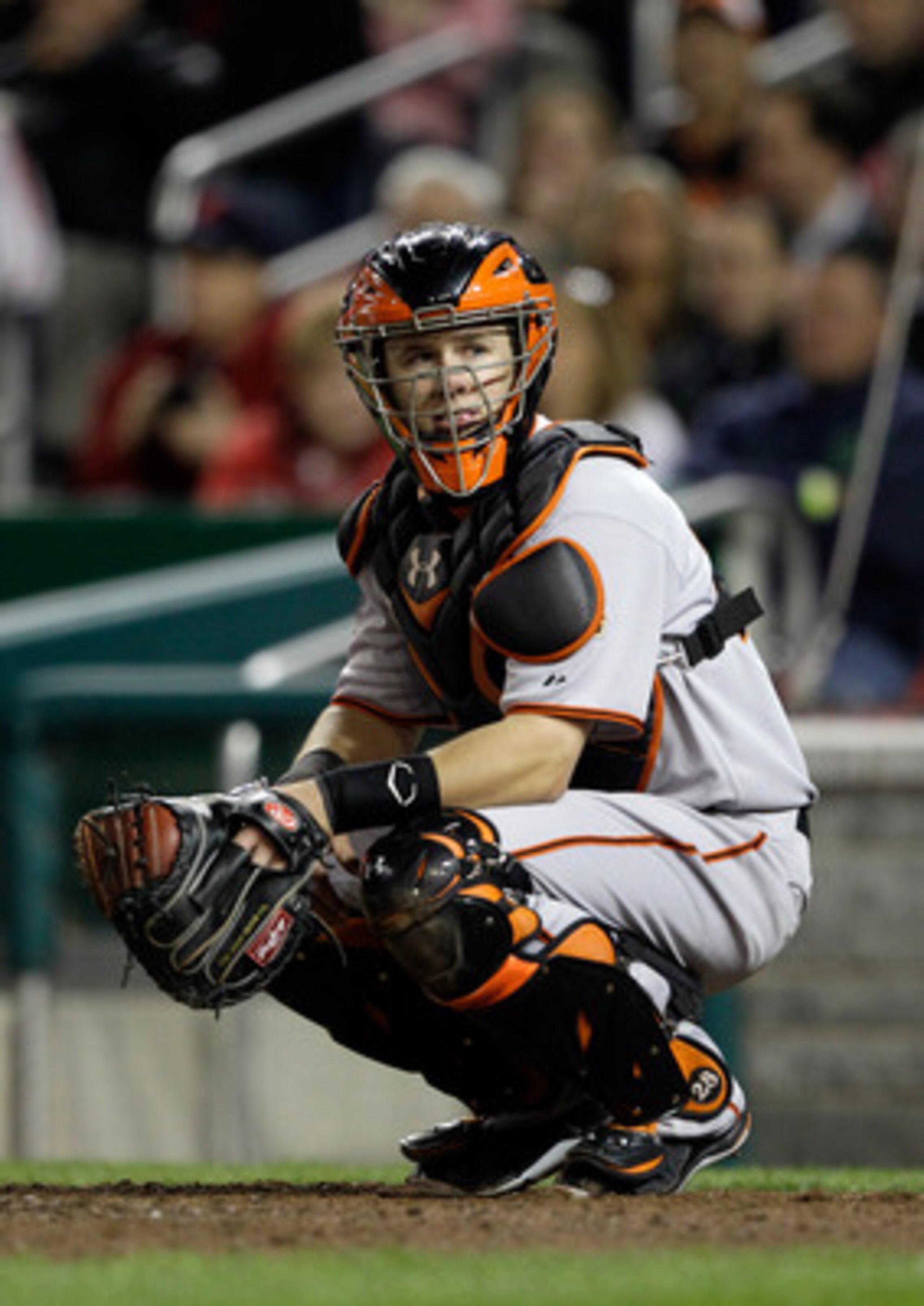 WASHINGTON, DC - APRIL 29:  Catcher Buster Posey #28 of the San Francisco Giants in action against the Washington Nationals at Nationals Park on April 29, 2011 in Washington, DC.  (Photo by Rob Carr/Getty Images)