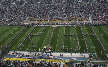 SOUTH BEND, IN - SEPTEMBER 25: Members of the Notre Dame Fighting Irish band perform before a game between Notre Dame and the Stanford Cardinal at Notre Dame Stadium on September 25, 2010 in South Bend, Indiana. Stanford defeated Notre Dame 37-14. (Photo