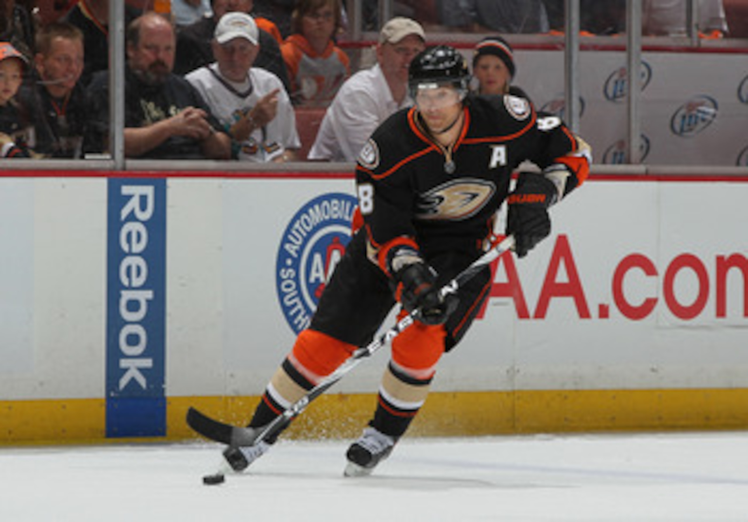 ANAHEIM, CA - APRIL 15:  Teemu Selanne #8 of the Anaheim Ducks skates against the Nashville Predators in Game Two of the Western Conference Quarterfinals during the 2011 NHL Stanley Cup Playoffs at Honda Center on April 15, 2011 in Anaheim, California.  (