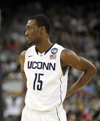 HOUSTON, TX - APRIL 04:  Kemba Walker #15 of the Connecticut Huskies looks on against the Butler Bulldogs during the National Championship Game of the 2011 NCAA Division I Men's Basketball Tournament at Reliant Stadium on April 4, 2011 in Houston, Texas.