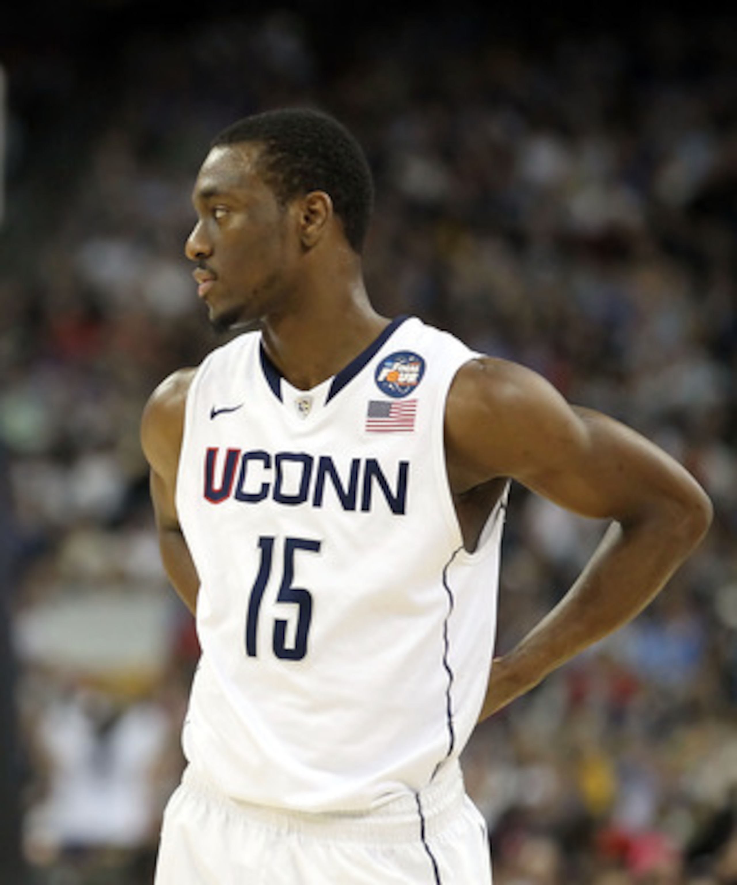 HOUSTON, TX - APRIL 04:  Kemba Walker #15 of the Connecticut Huskies looks on against the Butler Bulldogs during the National Championship Game of the 2011 NCAA Division I Men's Basketball Tournament at Reliant Stadium on April 4, 2011 in Houston, Texas.