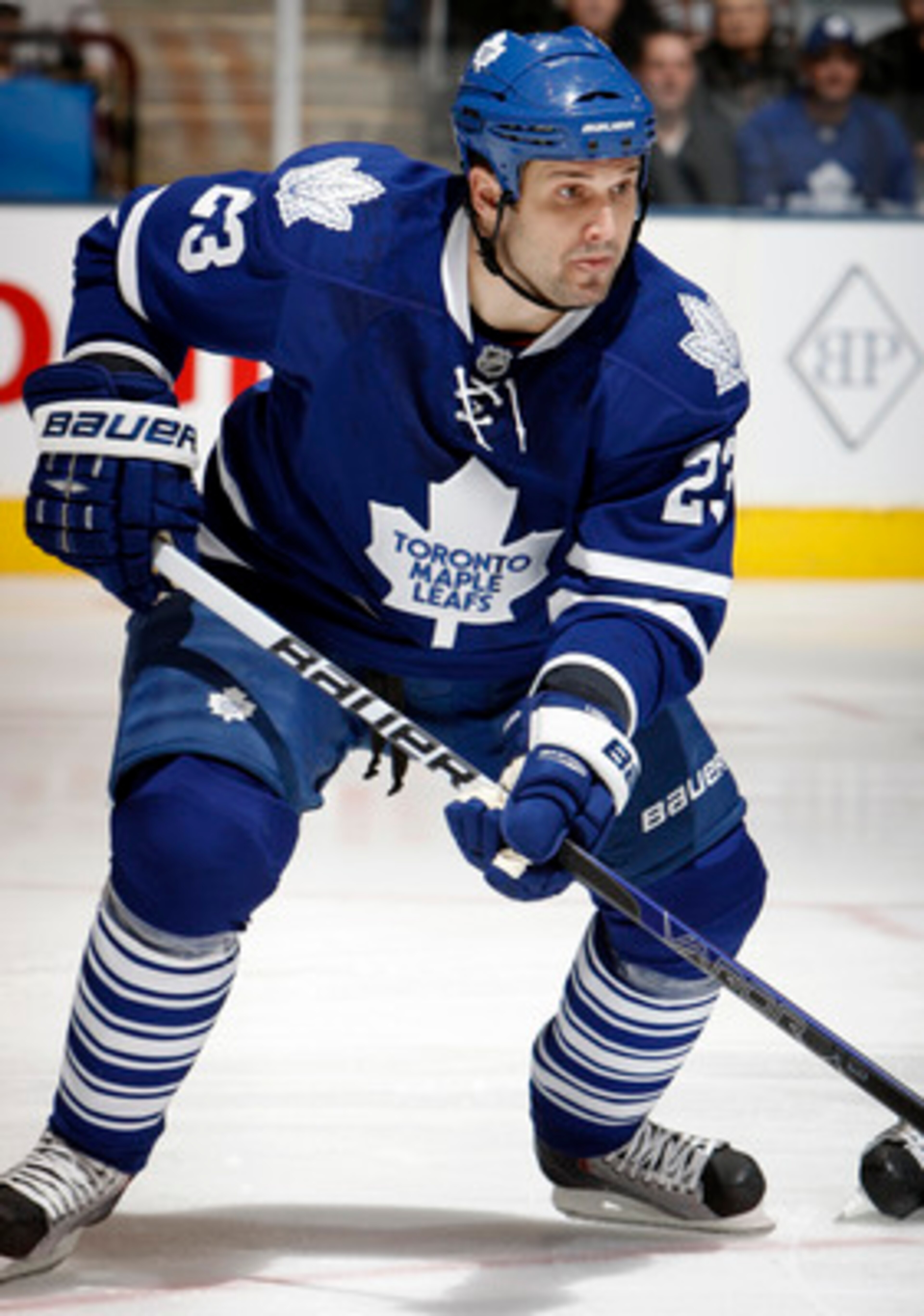 TORONTO, CANADA - FEBRUARY 26: Brett Lebda #23 of the Toronto Maple Leafs skates up the ice during the game against the Pittsburgh Penguins at the Air Canada Centre February 26, 2011 in Toronto, Ontario, Canada. (Photo by Abelimages/Getty Images) TORONTO, CANADA - FEBRUARY 26: Brett Lebda #23 of the Toronto Maple Leafs skates up the ice during the game against the Pittsburgh Penguins at the Air Canada Centre February 26, 2011 in Toronto, Ontario, Canada. (Photo by Abelimages/Getty Images)