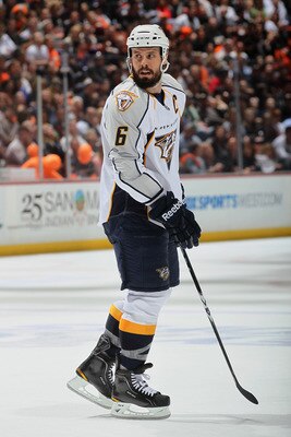 ANAHEIM, CA - APRIL 15:  Shea Weber #6 of the Nashville Predators skates against the Anaheim Ducks in Game Two of the Western Conference Quarterfinals during the 2011 NHL Stanley Cup Playoffs at Honda Center on April 15, 2011 in Anaheim, California.  (Pho