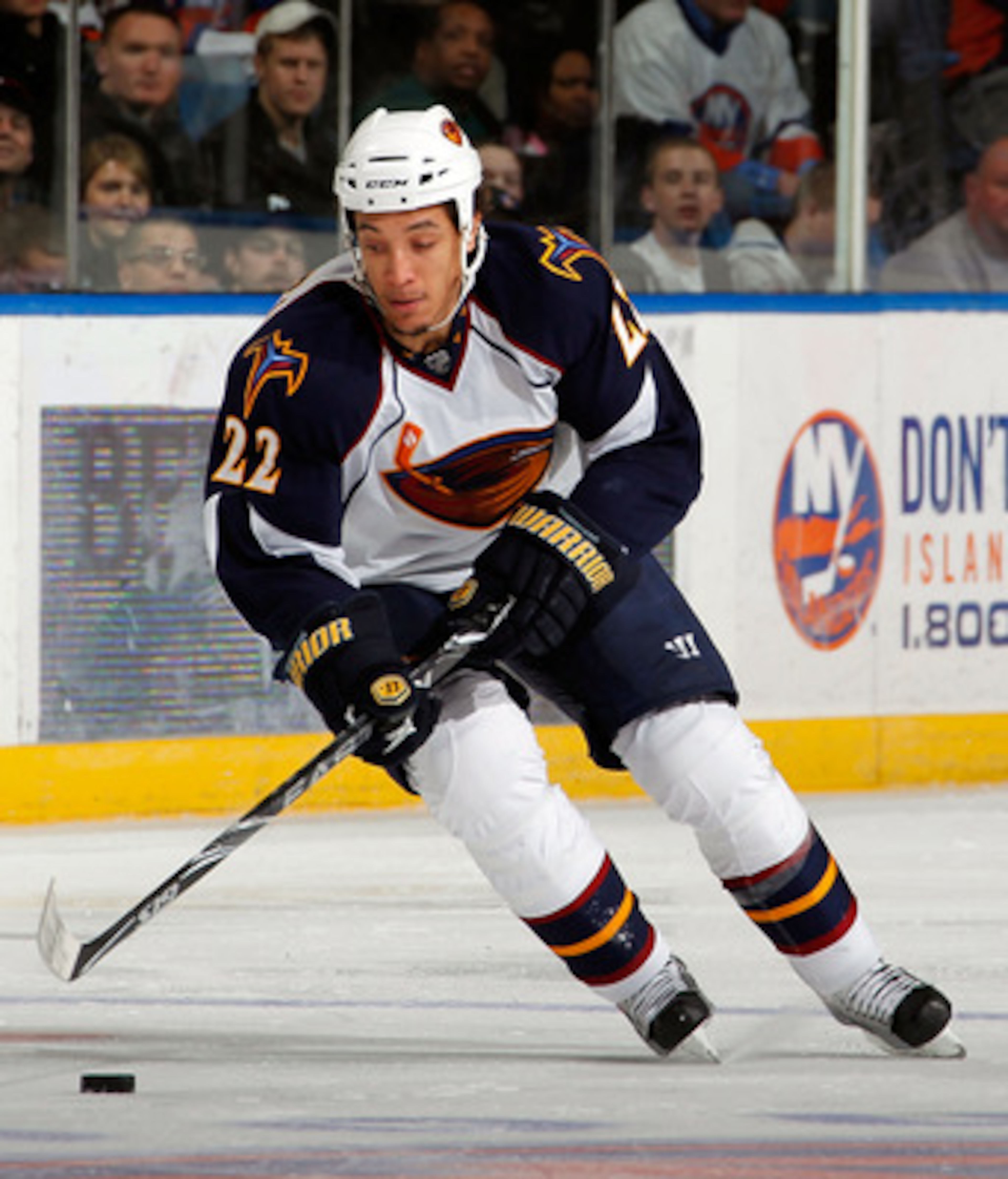 UNIONDALE, NY - MARCH 24:  Anthony Stewart #22 of the Atlanta Thrashers skates during an NHL hockey game against the New York Islanders at the Nassau Coliseum on March 24, 2011 in Uniondale, New York.  (Photo by Paul Bereswill/Getty Images)