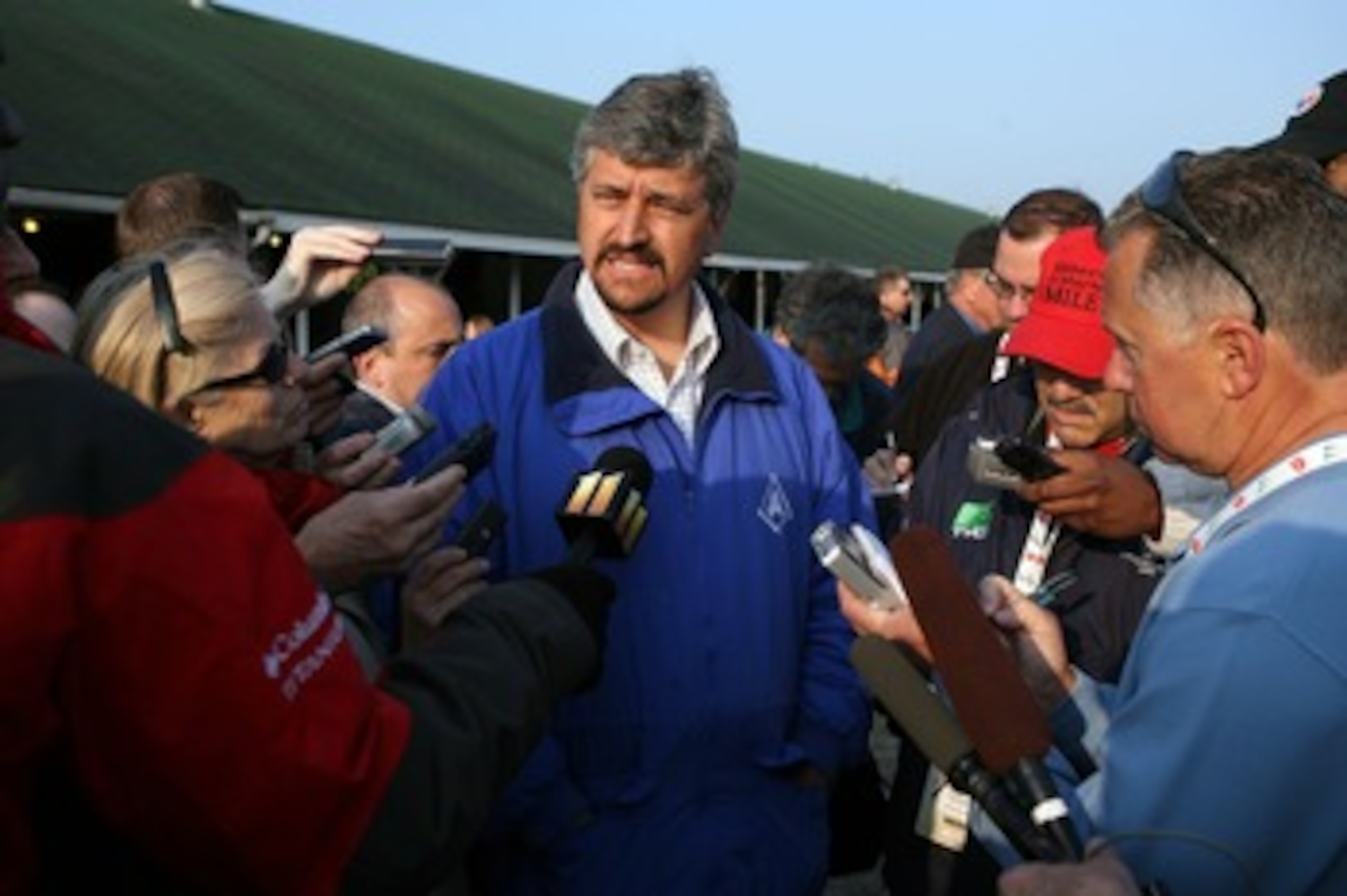LOUISVILLE, KY - APRIL 28:  Steve Asmussen the trainer of Pyro talks to the media during the morning training for the Kentucky Derby on April 28, 2008 at Churchill Downs in Louisville, Kentucky.  (Photo by Andy Lyons/Getty Images)