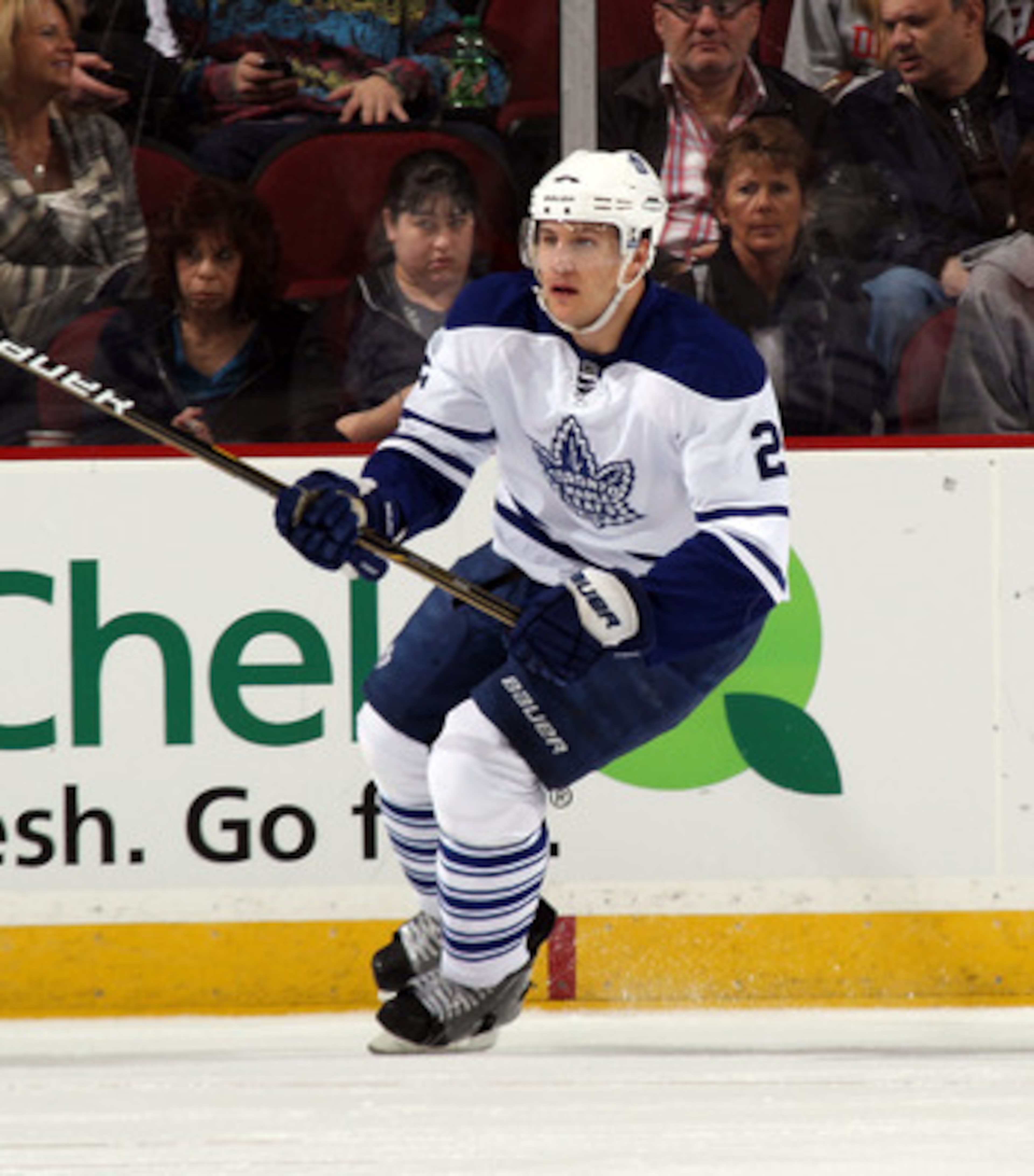 NEWARK, NJ - APRIL 06:  Luke Schenn #2 of the Toronto Maple Leafs skates against the New Jersey Devils at the Prudential Center on April 6, 2011 in Newark, New Jersey.  (Photo by Bruce Bennett/Getty Images)