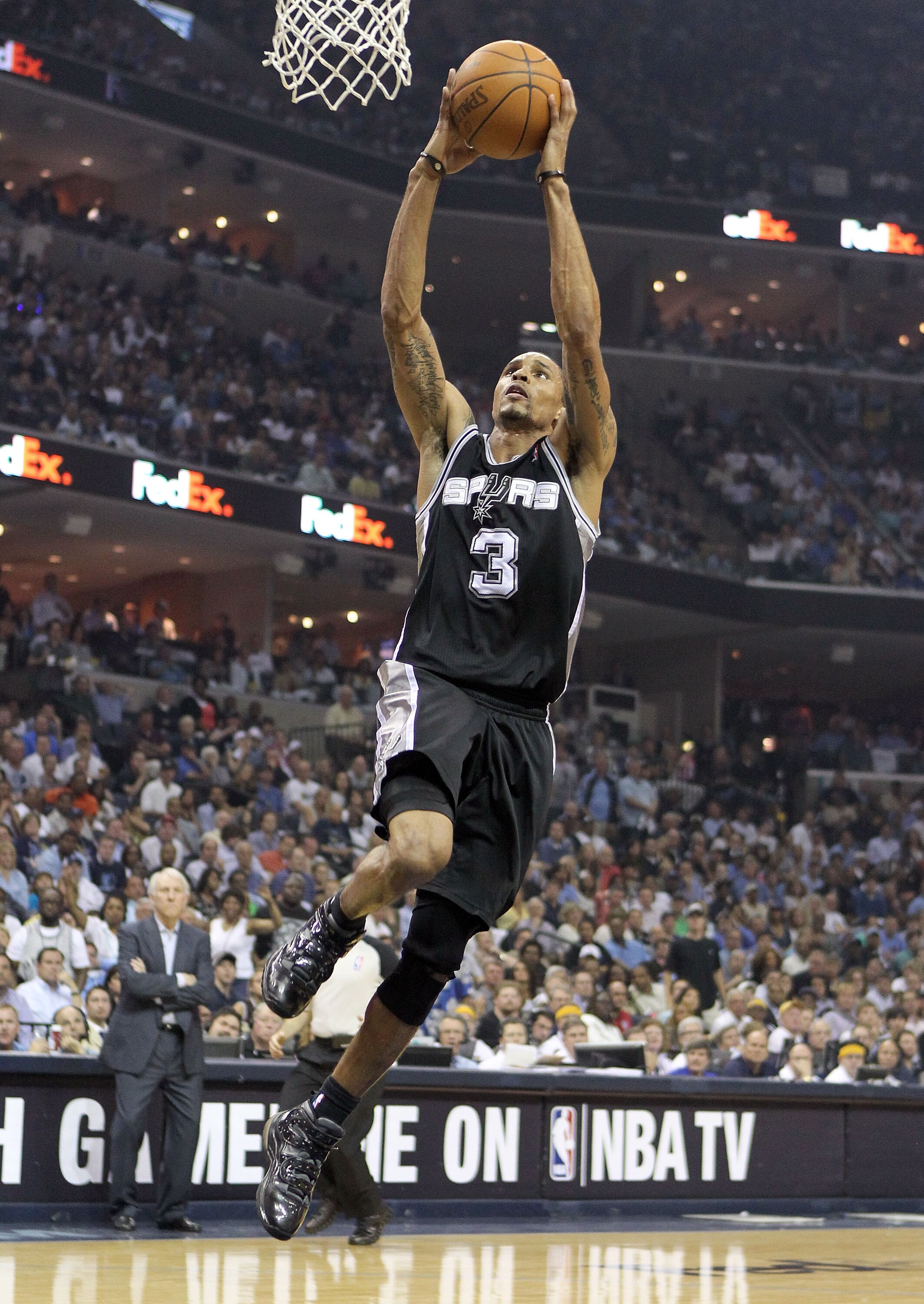 MEMPHIS, TN - APRIL 25:  George Hill #3 of the San Antonio Spurs shoots the ball during the game against the Memphis Grizzlies in Game Four of the Western Conference Quarterfinals in the 2011 NBA Playoffs at FedExForum on April 25, 2011 in Memphis, Tennes