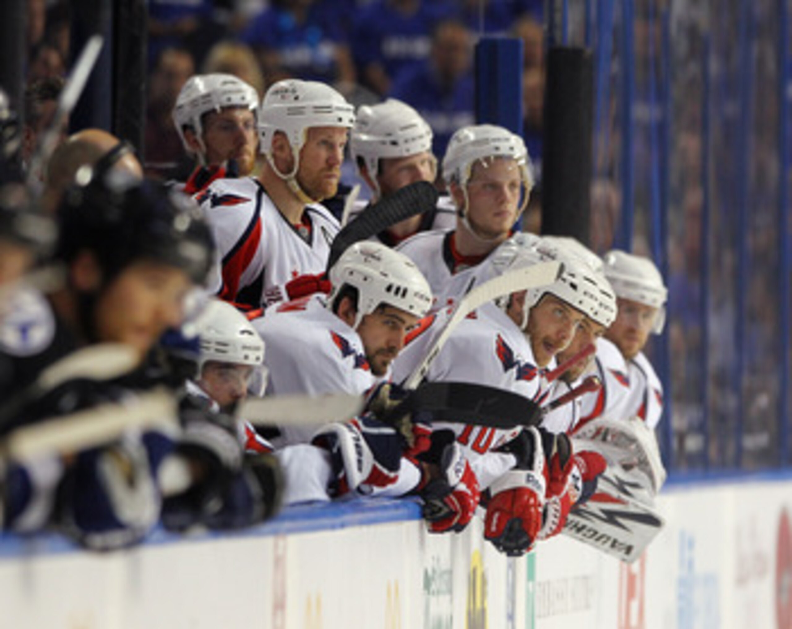 TAMPA, FL - MAY 03: The Washington Capitals watch the closing minute of play in their 3-2 loss to the Tampa Bay Lightning in Game Three of the Eastern Conference Semifinals during the 2011 NHL Stanley Cup Playoffs at St Pete Times Forum on May 3, 2011 in 