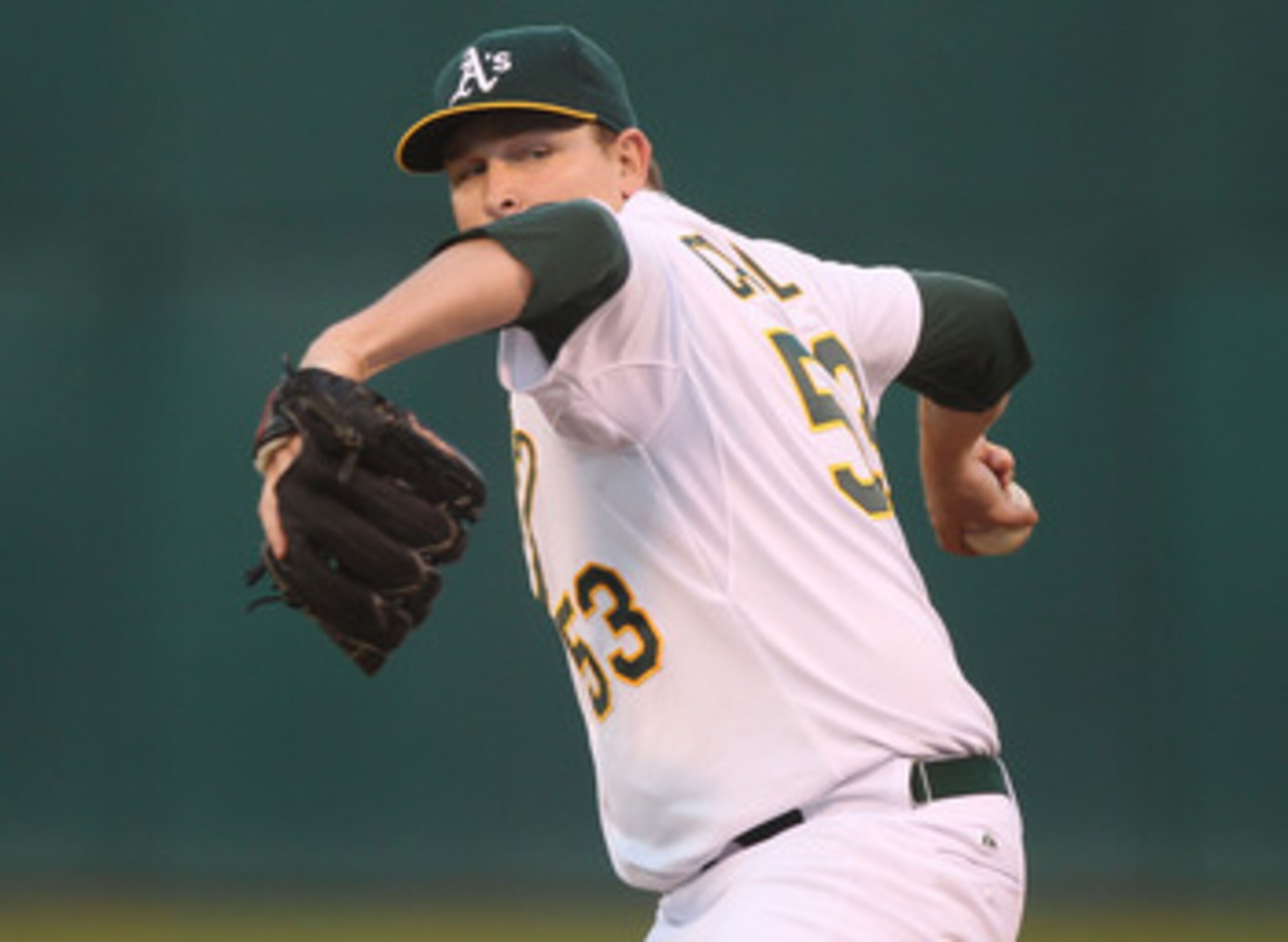 OAKLAND, CA - AUGUST 19:  Trevor Cahill #53 of the Oakland Athletics pitches against the Tampa Bay Rays during an MLB game at the Oakland-Alameda County Coliseum on August 19, 2010 in Oakland, California.  (Photo by Jed Jacobsohn/Getty Images)