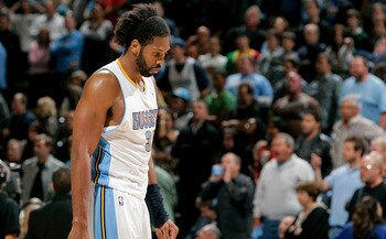 DENVER, CO - APRIL 23:  Nene #31 of the Denver Nuggets walks off the court following a 97-94 loss to the Oklahoma City Thunder in Game Three of the Western Conference Quarterfinals in the 2011 NBA Playoffs at Pepsi Center on April 23, 2011 in Denver, Colo