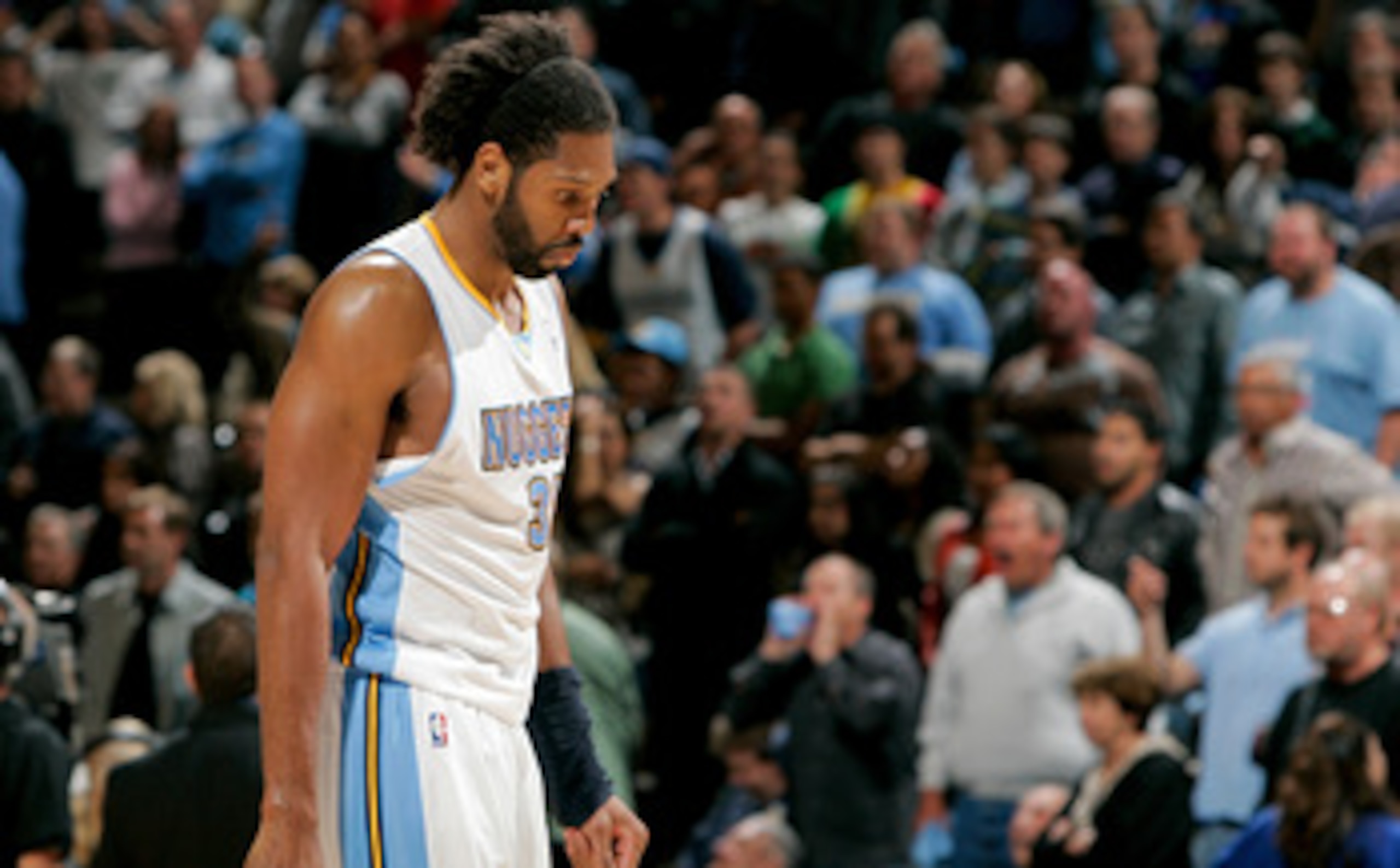 DENVER, CO - APRIL 23:  Nene #31 of the Denver Nuggets walks off the court following a 97-94 loss to the Oklahoma City Thunder in Game Three of the Western Conference Quarterfinals in the 2011 NBA Playoffs at Pepsi Center on April 23, 2011 in Denver, Colo