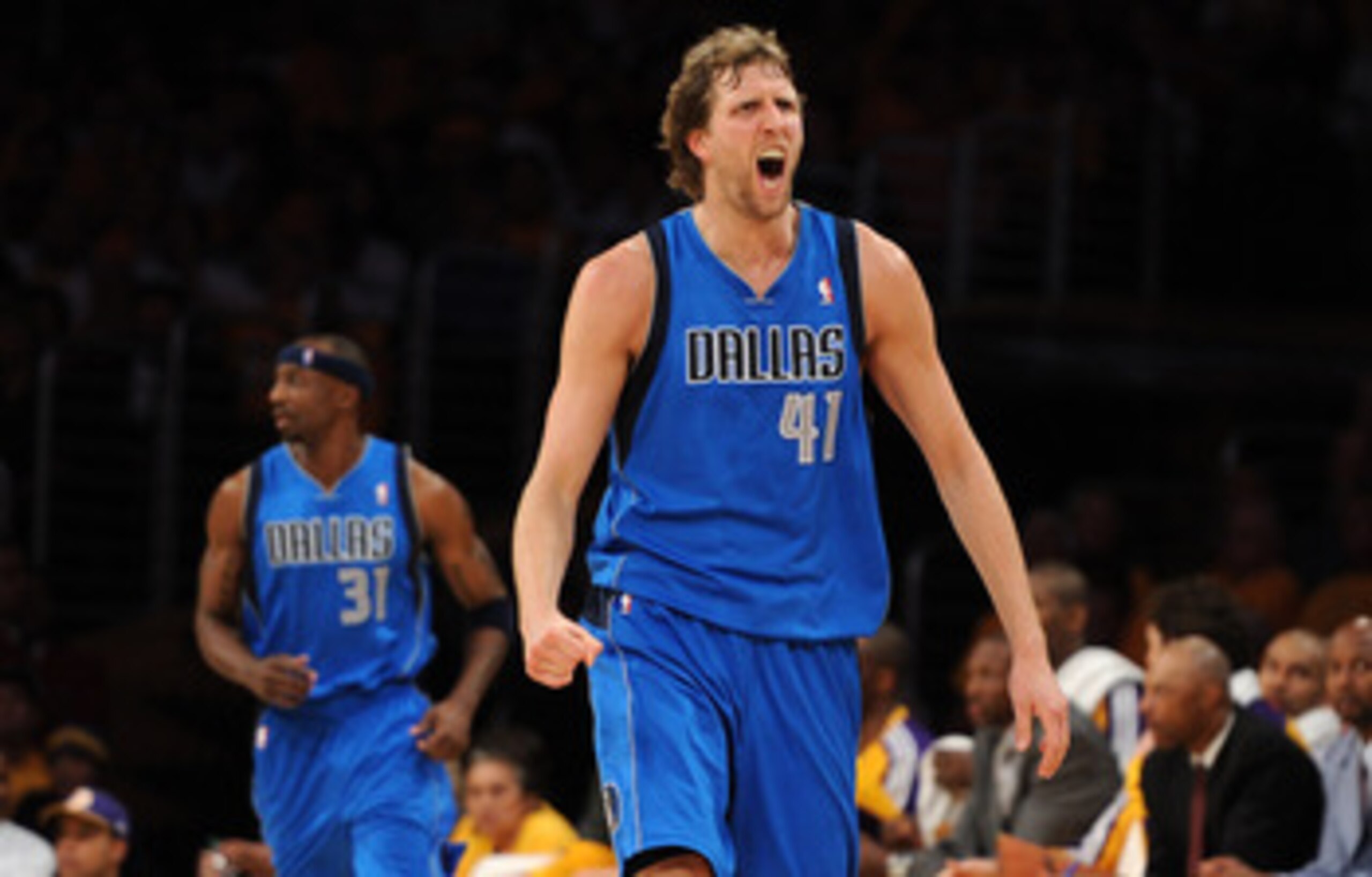 LOS ANGELES, CA - MAY 02:  Dirk Nowitzki #41 of the Dallas Mavericks reacts in the fourth quarter while taking on the Los Angeles Lakers in Game One of the Western Conference Semifinals in the 2011 NBA Playoffs at Staples Center on May 2, 2011 in Los Ange