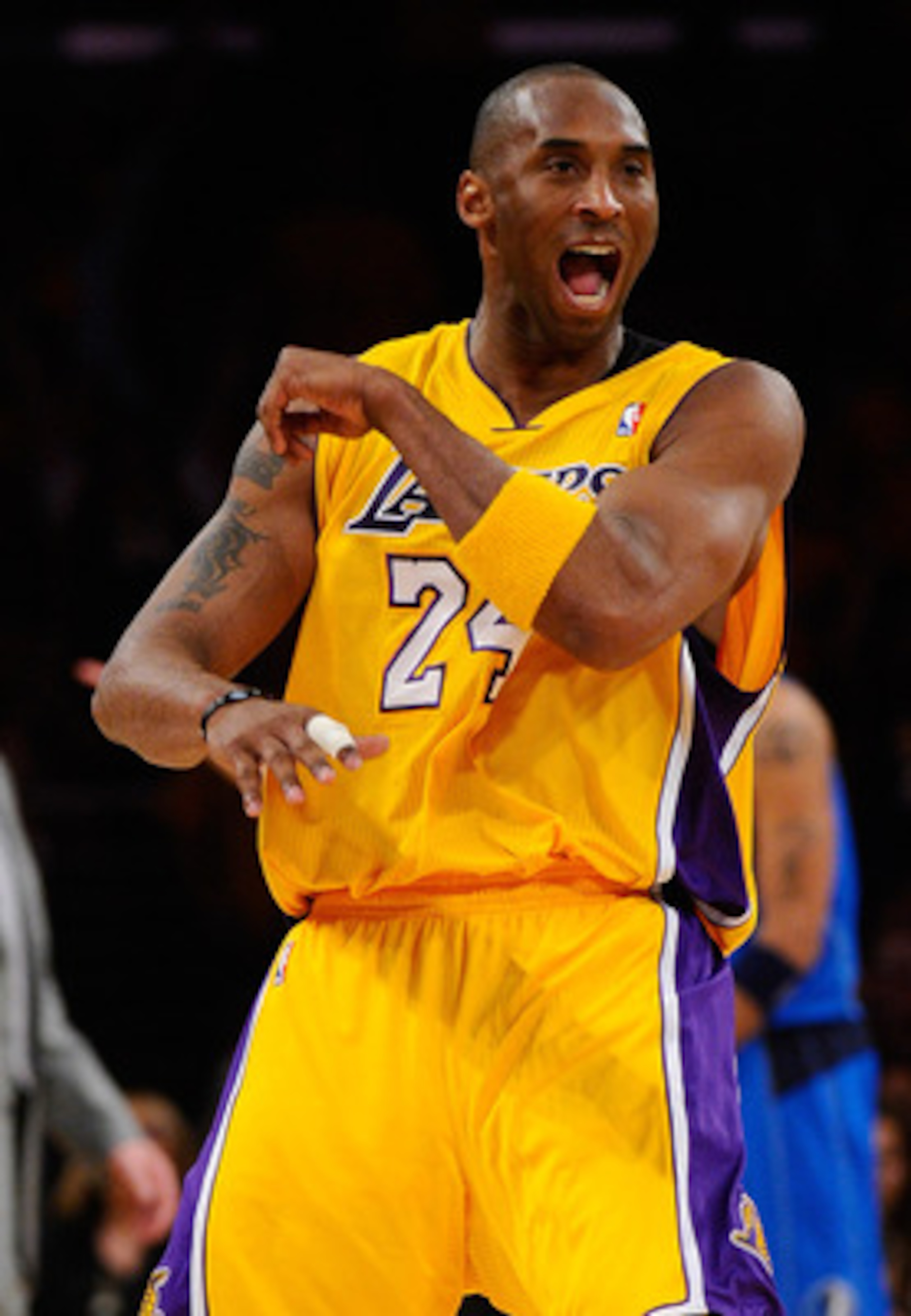 LOS ANGELES, CA - MAY 02:  Kobe Bryant #24 of the Los Angeles Lakers reacts after making a three-pointer in the third quarter while taking on the Dallas Mavericks in Game One of the Western Conference Semifinals in the 2011 NBA Playoffs at Staples Center