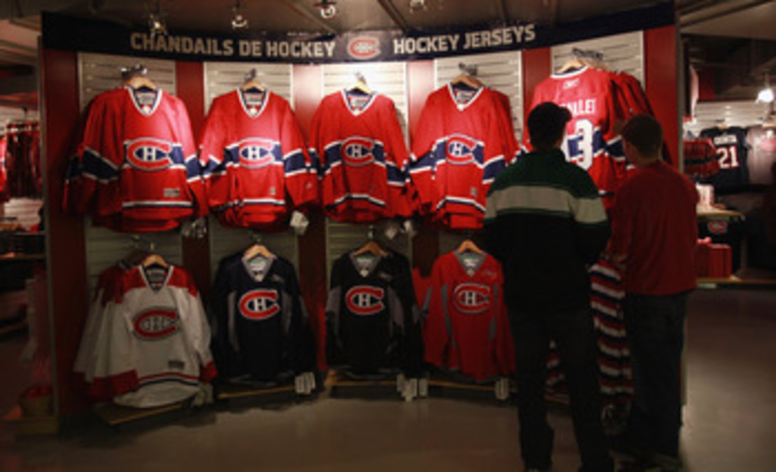 MONTREAL, QC - SEPTEMBER 26: Fans go jersey shopping prior to the game between the Montreal Canadiens and the Minnesota Wild at the Bell Centre on September 26, 2010 in Montreal, Canada. The Canadiens defeated the Wild 4-3. (Photo by Bruce Bennett/Getty I