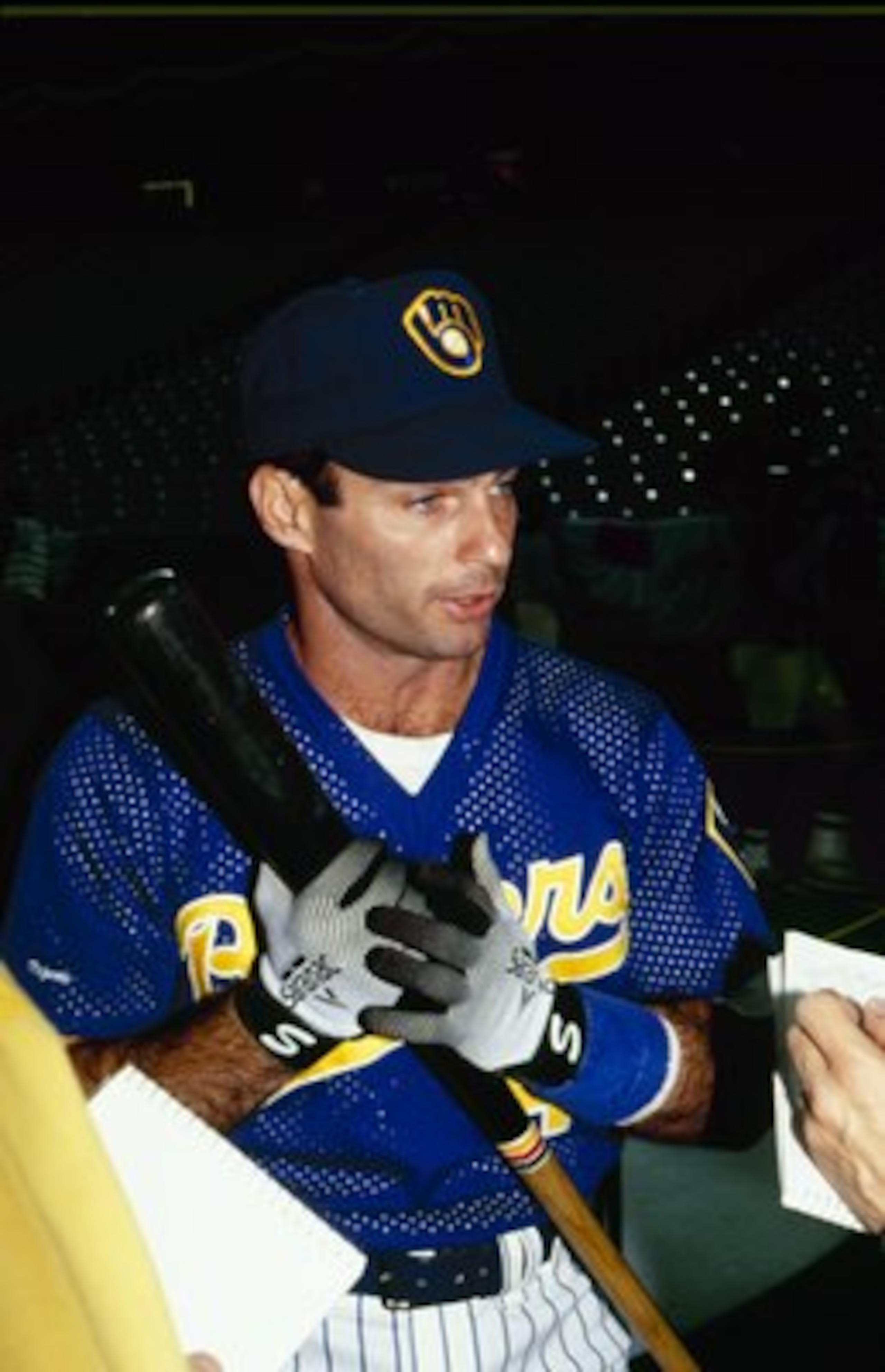 TORONTO - JULY 9:  Paul Molitor of the Milwaukee Brewers speaks to the media during batting practice prior to the1991 All-Star Game at the Toronto Sky Dome on July 9, 1991 in Toronto, Ontario, Canada. (Photo by Rick Stewart/Getty Images)