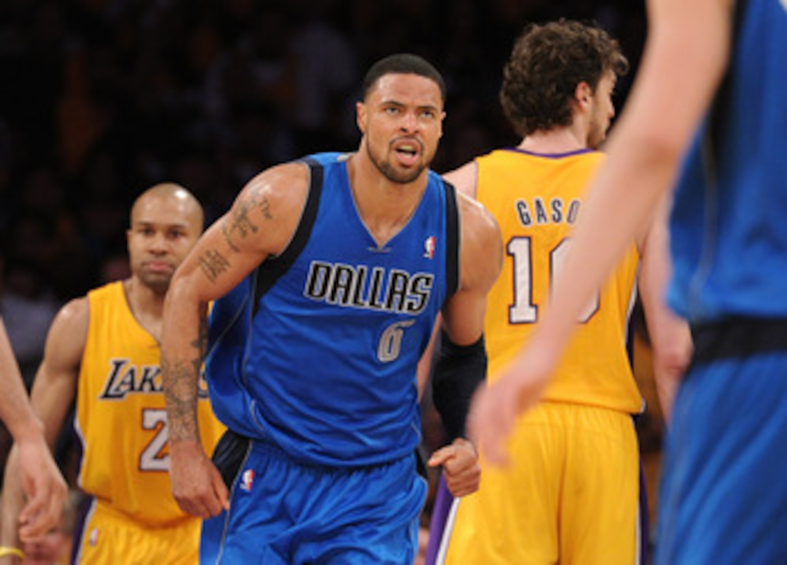 LOS ANGELES, CA - MAY 02:  Tyson Chandler #6 of the Dallas Mavericks reacts while taking on the Los Angeles Lakers in Game One of the Western Conference Semifinals in the 2011 NBA Playoffs at Staples Center on May 2, 2011 in Los Angeles, California. NOTE 