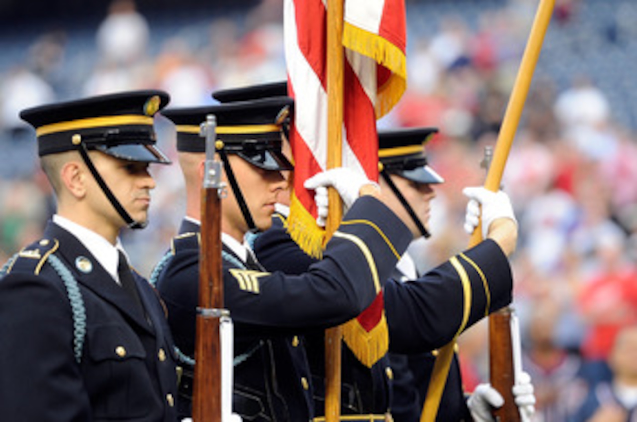 WASHINGTON, DC - MAY 02:  The U.S. Army Color Guard displays the Colors before the game between the San Francisco Giants and the Washington Nationals on Military Appreciation Night at Nationals Park on May 2, 2011 in Washington, DC.  (Photo by Greg Fiume/
