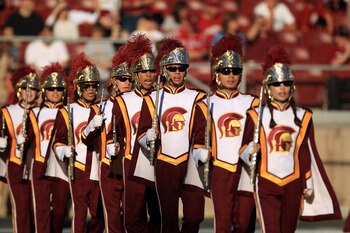 PALO ALTO, CA - OCTOBER 09:  The USC Trojan band performs before their game against the Stanford Cardinal at Stanford Stadium on October 9, 2010 in Palo Alto, California.  (Photo by Ezra Shaw/Getty Images)