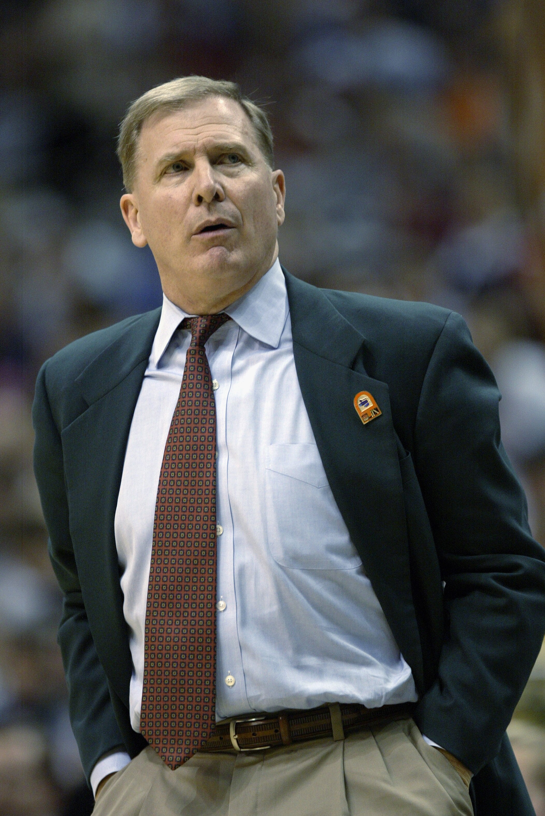 DALLAS - MARCH 13:  Head coach Dave Bliss of the Baylor Bears looks on against the Texas Tech Red Raiders during the Phillips 66 Big XII Championships at American Airlines Center on March 13, 2003 in Dallas, Texas.  The Red Raiders won 68-65.  (Photo by B