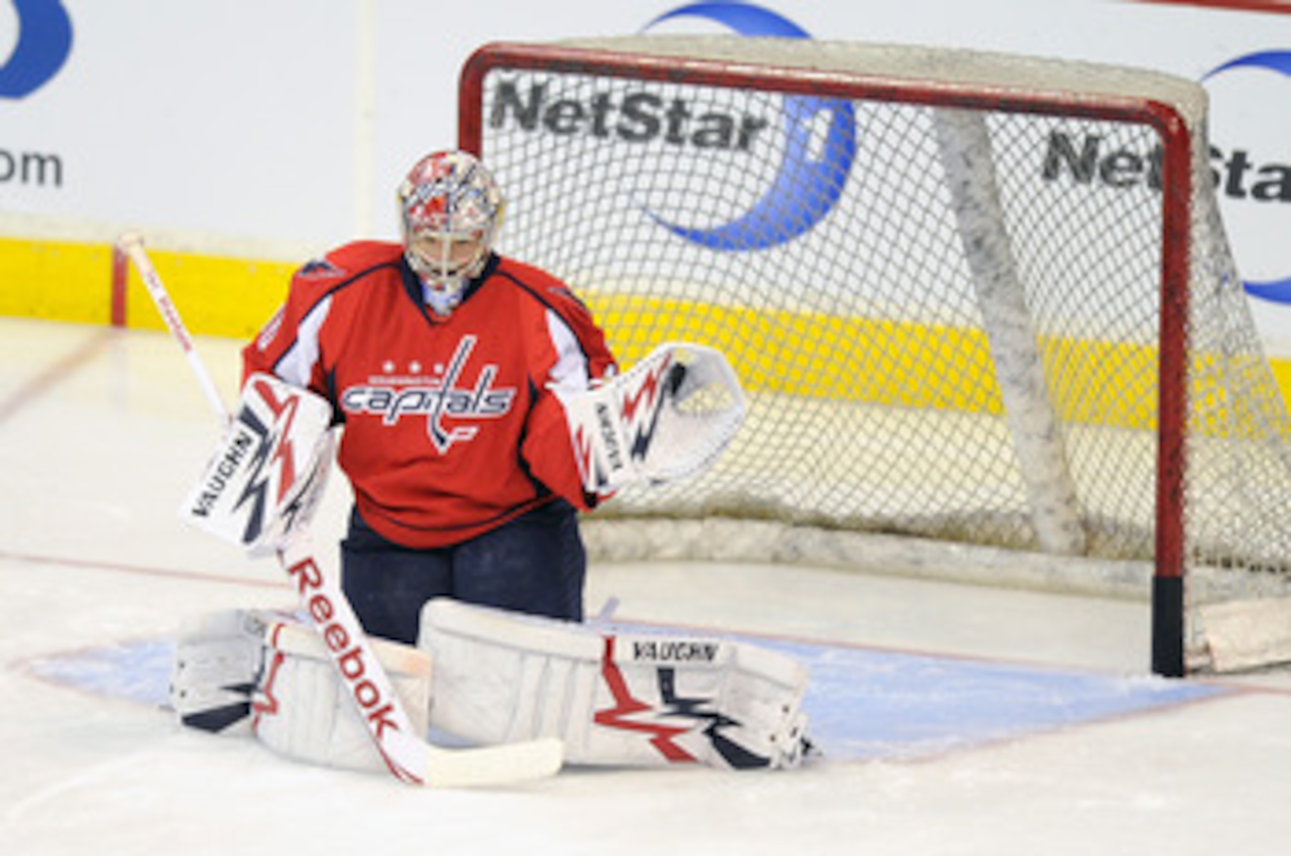 WASHINGTON, DC - APRIL 29:  Michal Neuvirth #30 of the Washington Capitals warms up before the game against the Tampa Bay Lightning in Game One of the Eastern Conference Semifinal during the 2011 NHL Stanley Cup Finals at the Verizon Center on April 29, 2
