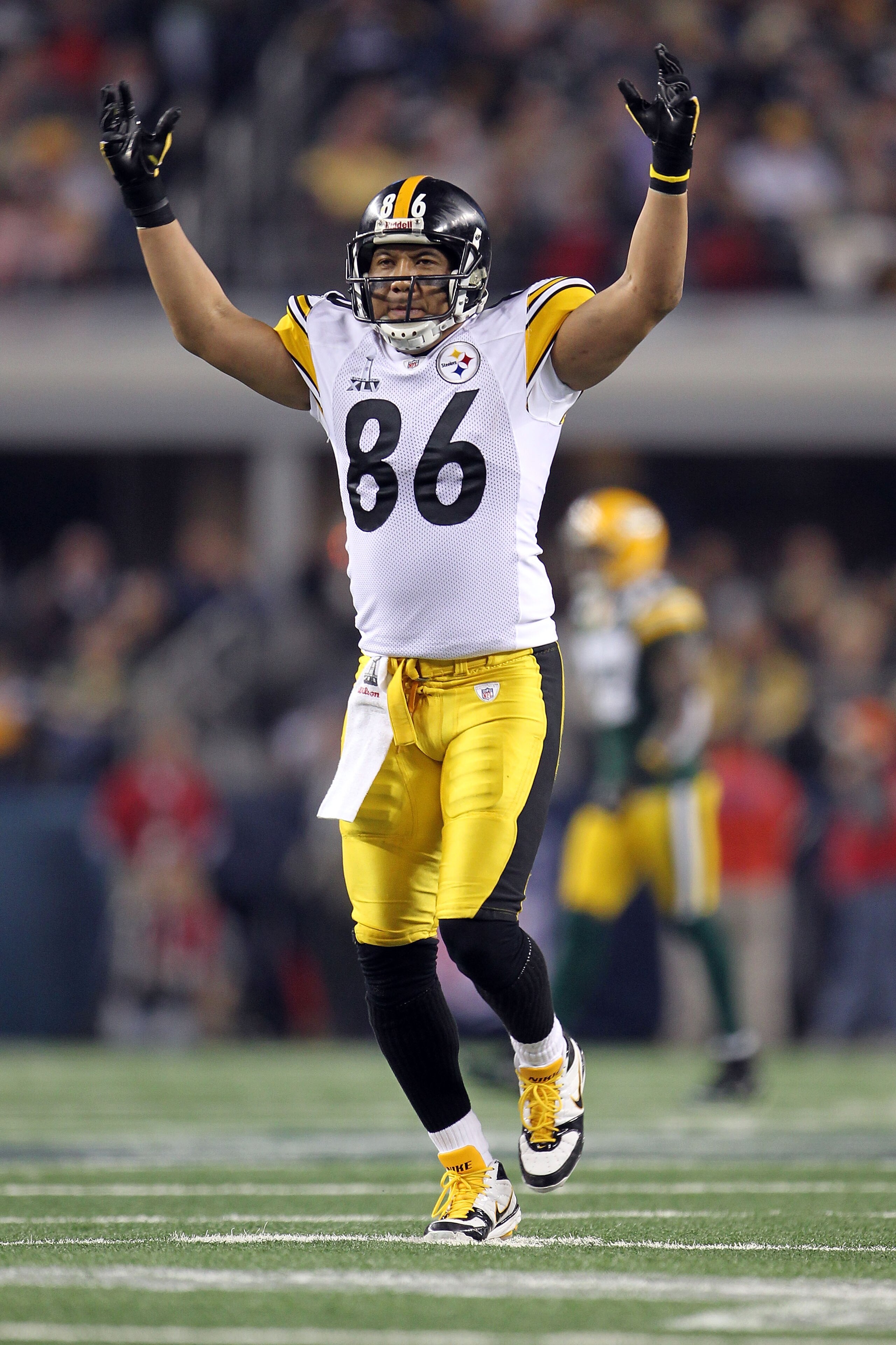 ARLINGTON, TX - FEBRUARY 06:  Hines Ward #86 of the Pittsburgh Steelers reacts against the Green Bay Packers during Super Bowl XLV at Cowboys Stadium on February 6, 2011 in Arlington, Texas. The Packers won 31-25. (Photo by Jamie Squire/Getty Images)