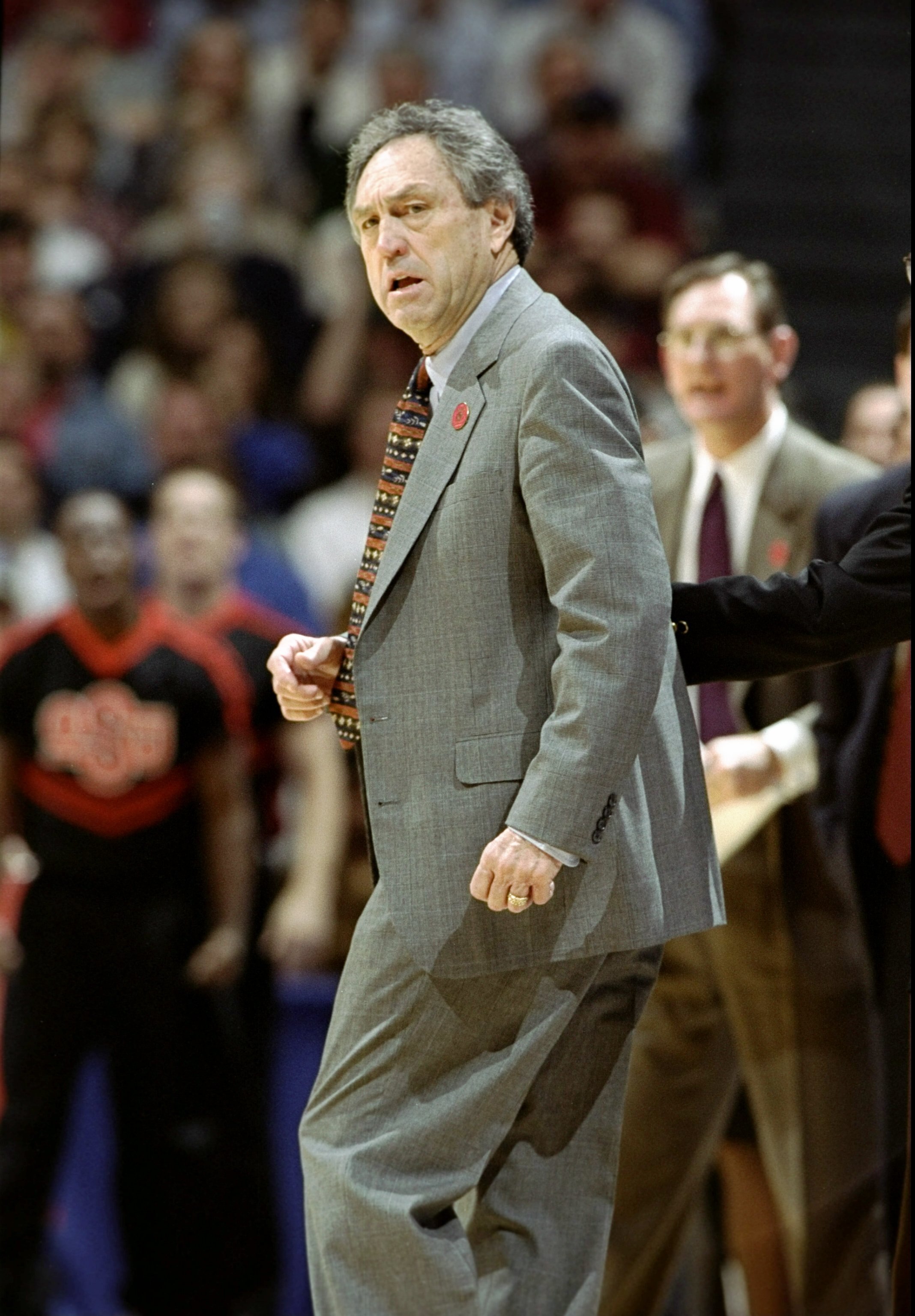 15 Mar 1998:  Coach Eddie Sutton of the Oklahoma State Cowboys looks on during an NCAA Tournament game against the Duke Blue Devils at Rupp Arena in Lexington, Kentucky. Mandatory Credit: Todd Warshaw  /Allsport