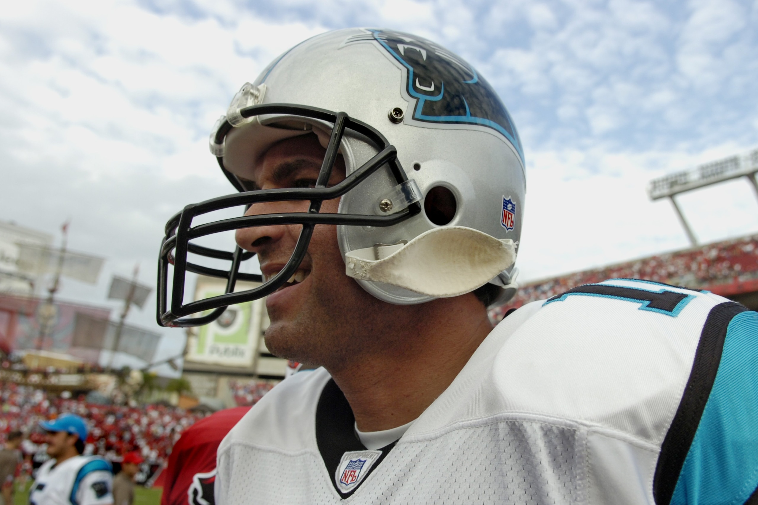 TAMPA, FL -  DECEMBER 30: Quaterback Vinny Testaverde of the Carolina Panthers leaves the field after play against the Tampa Bay Buccaneers at Raymond James Stadium on December 30, 2007 in Tampa, Florida.   The Panthers won 31 - 23 and Testaverde announce